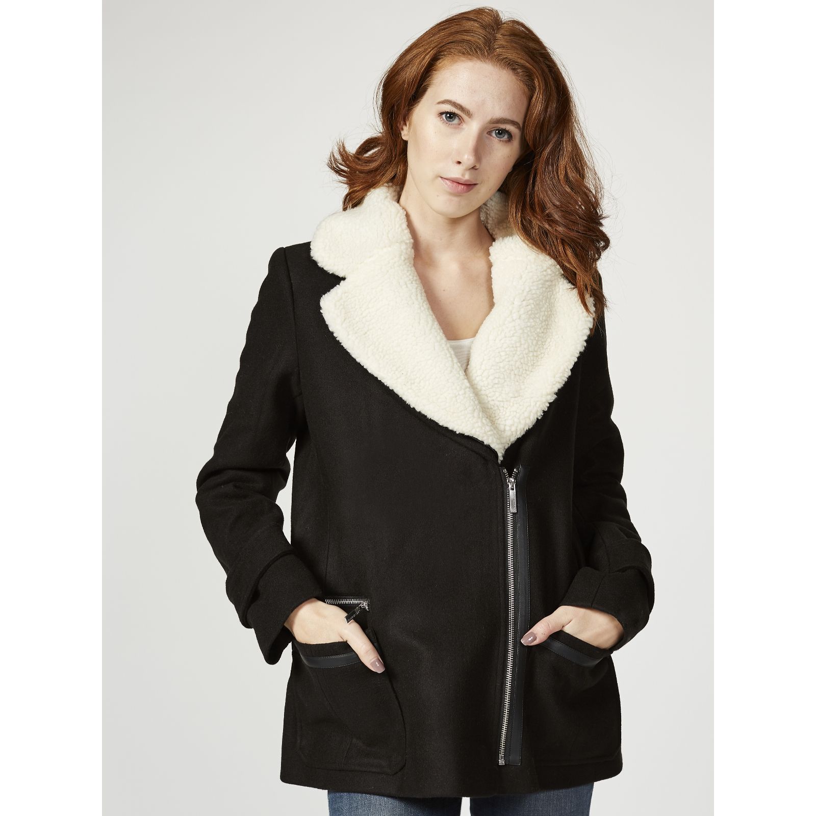 Centigrade FauxSherpa Collar Asymmetric Zip Jacket QVC UK