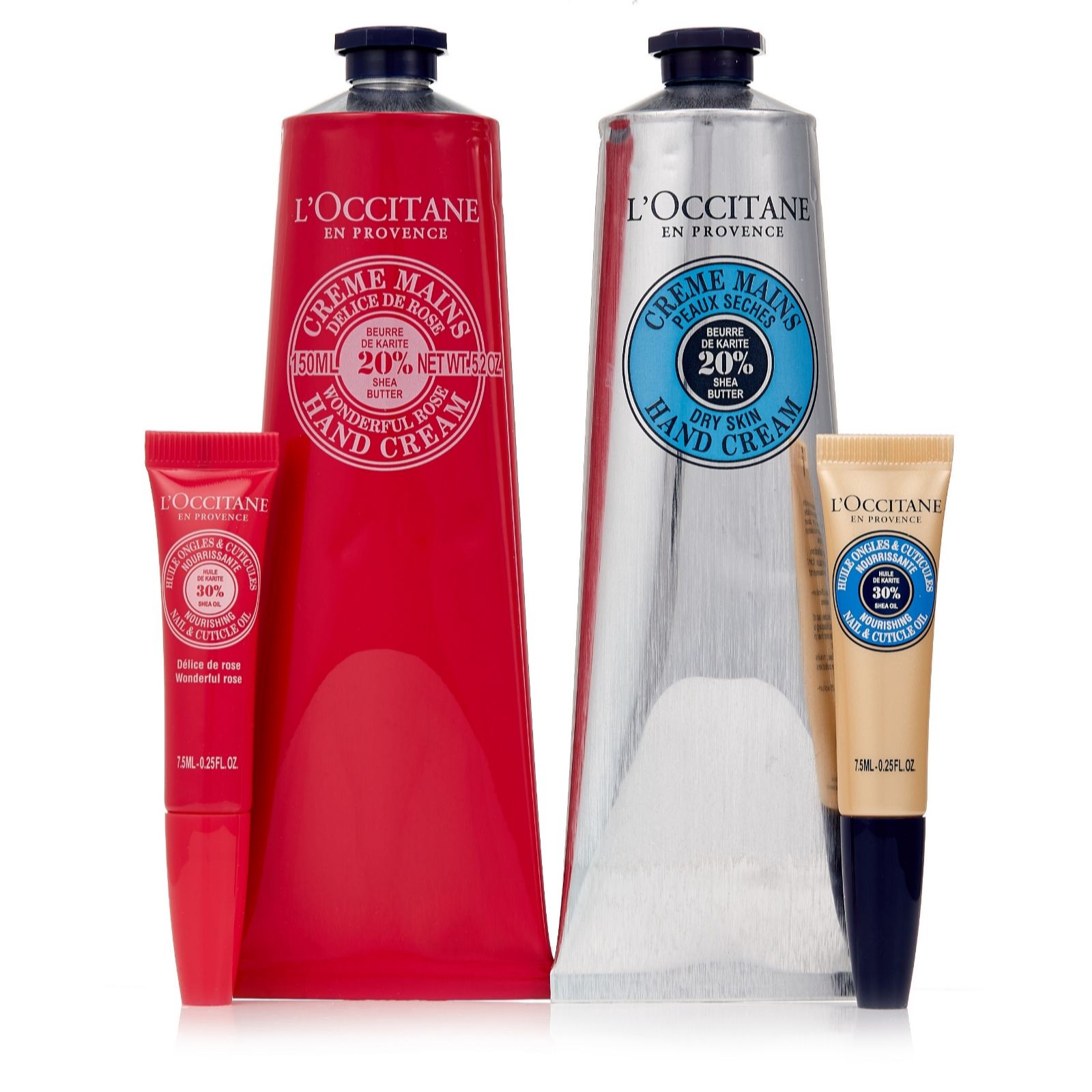 L'Occitane 4 Piece Shea and Rose Hand Cream & Cuticle Oil Duo QVC UK