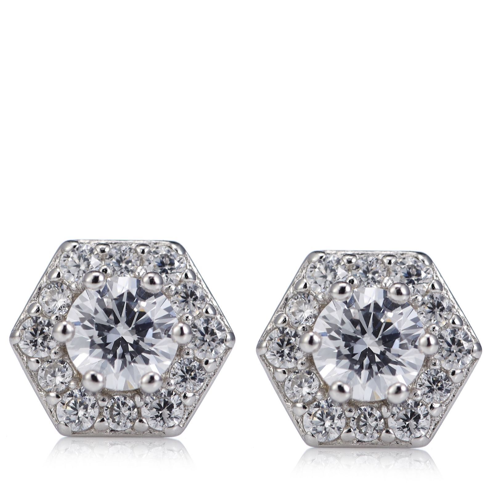 Outlet Diamonique 0.7ct tw Hexagon Stud Earrings Sterling Silver - QVC UK