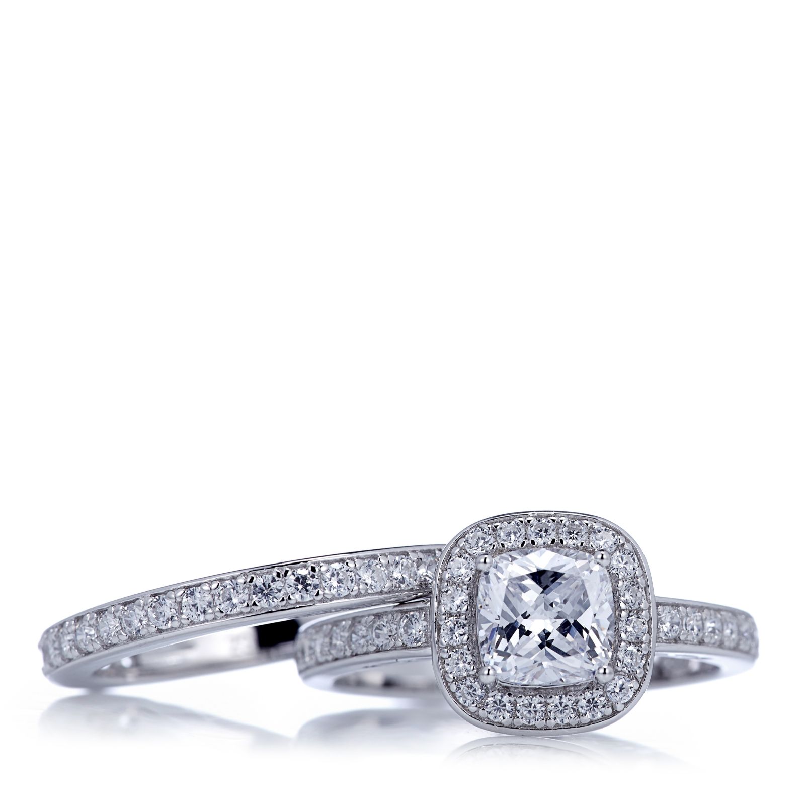 Diamonique 1 5ct Tw Cushion Cut Ring Set Sterling Silver Qvc Uk