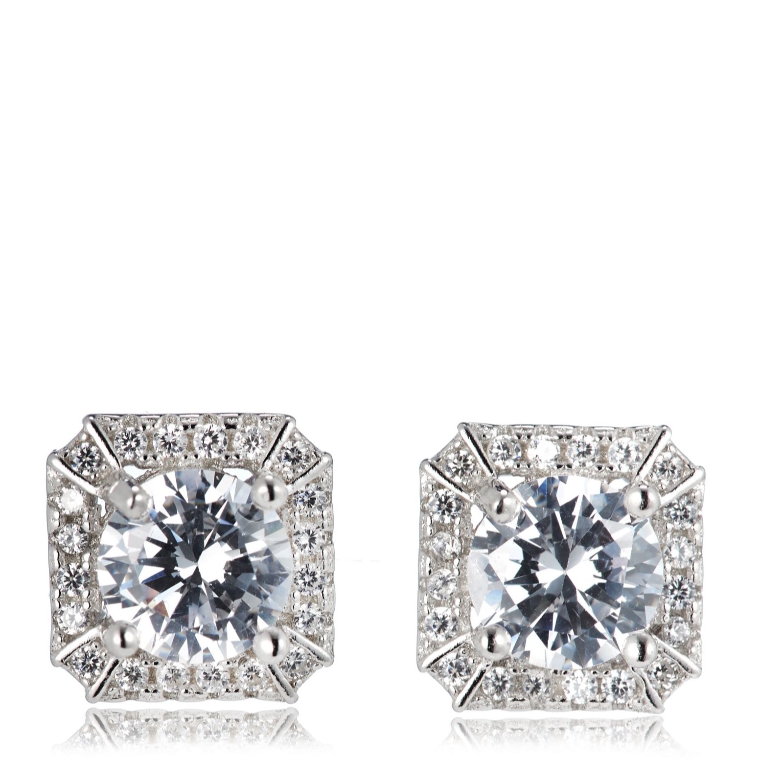 Diamonique 2ct tw Halo Brilliant Cut Stud Earrings Sterling Silver - QVC UK