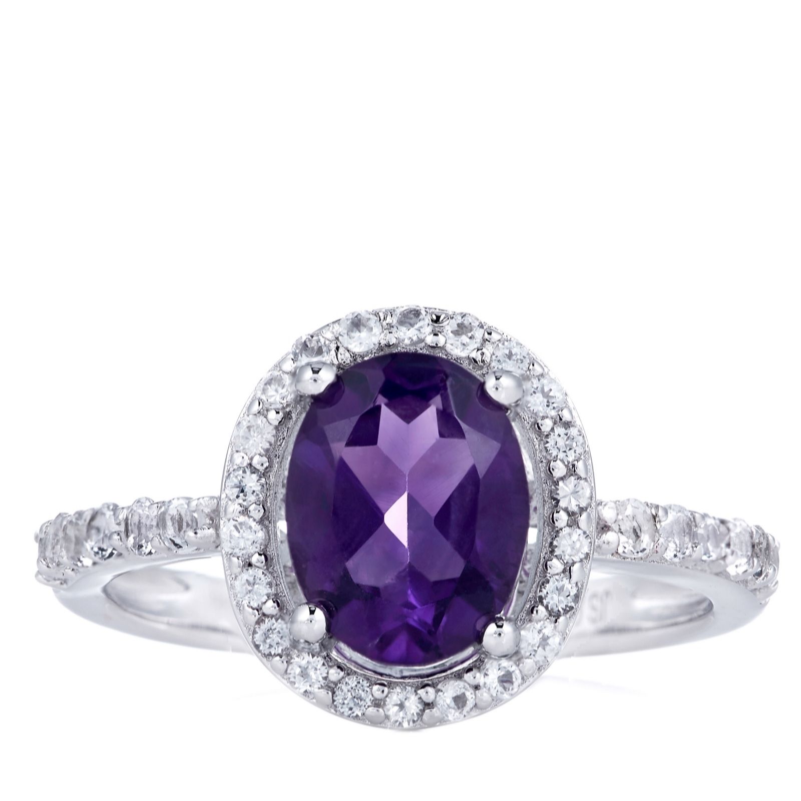 2ct Amethyst Oval Halo Ring Sterling Silver - QVC UK