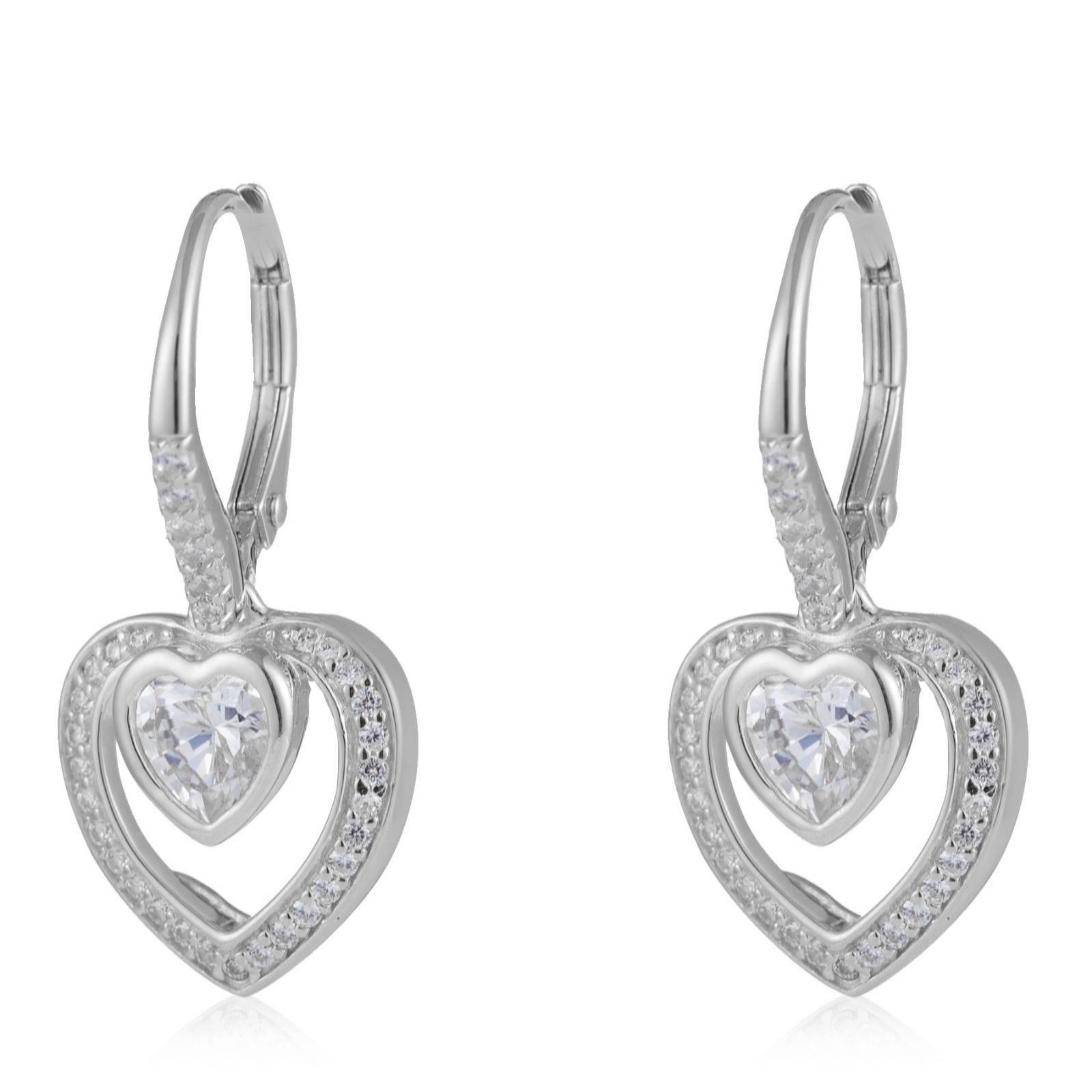 Diamonique 1.3ct tw Double Heart Leverback Earrings Sterling Silver