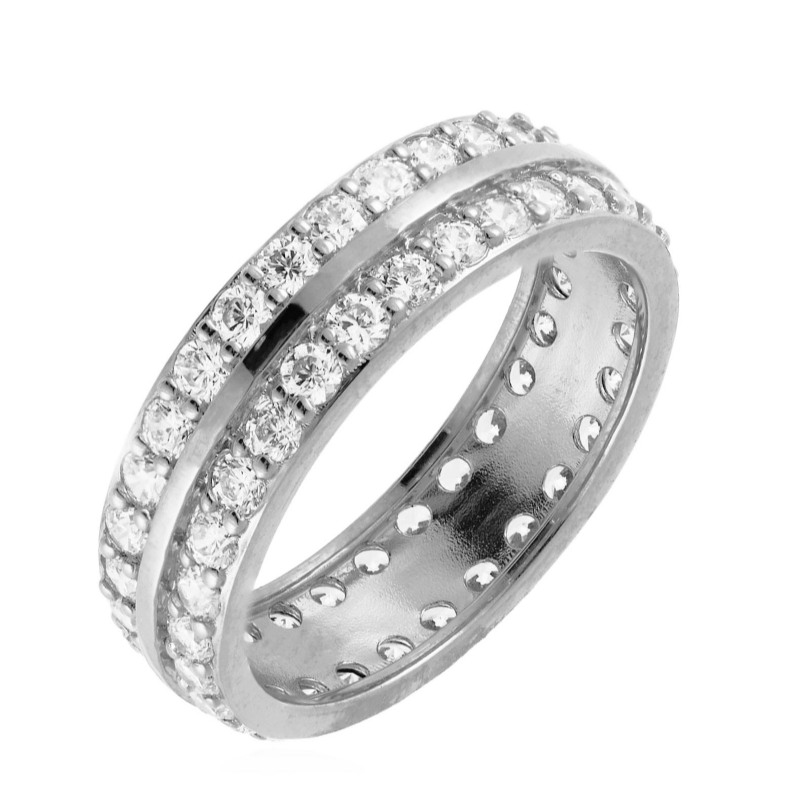 Diamonique 1.8ct tw Double Row Eternity Ring Sterling Silver - QVC UK