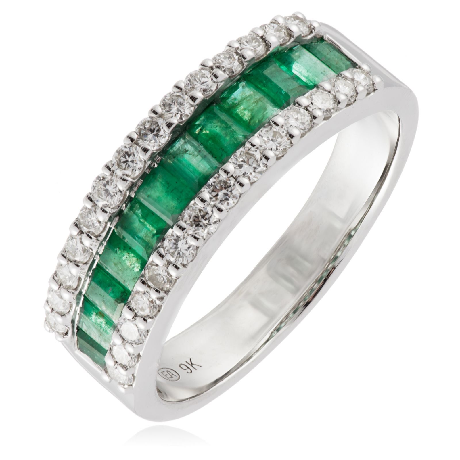 1.00ct Emerald & 0.50ct Diamond Eternity Band Ring 9ct Gold - QVC UK