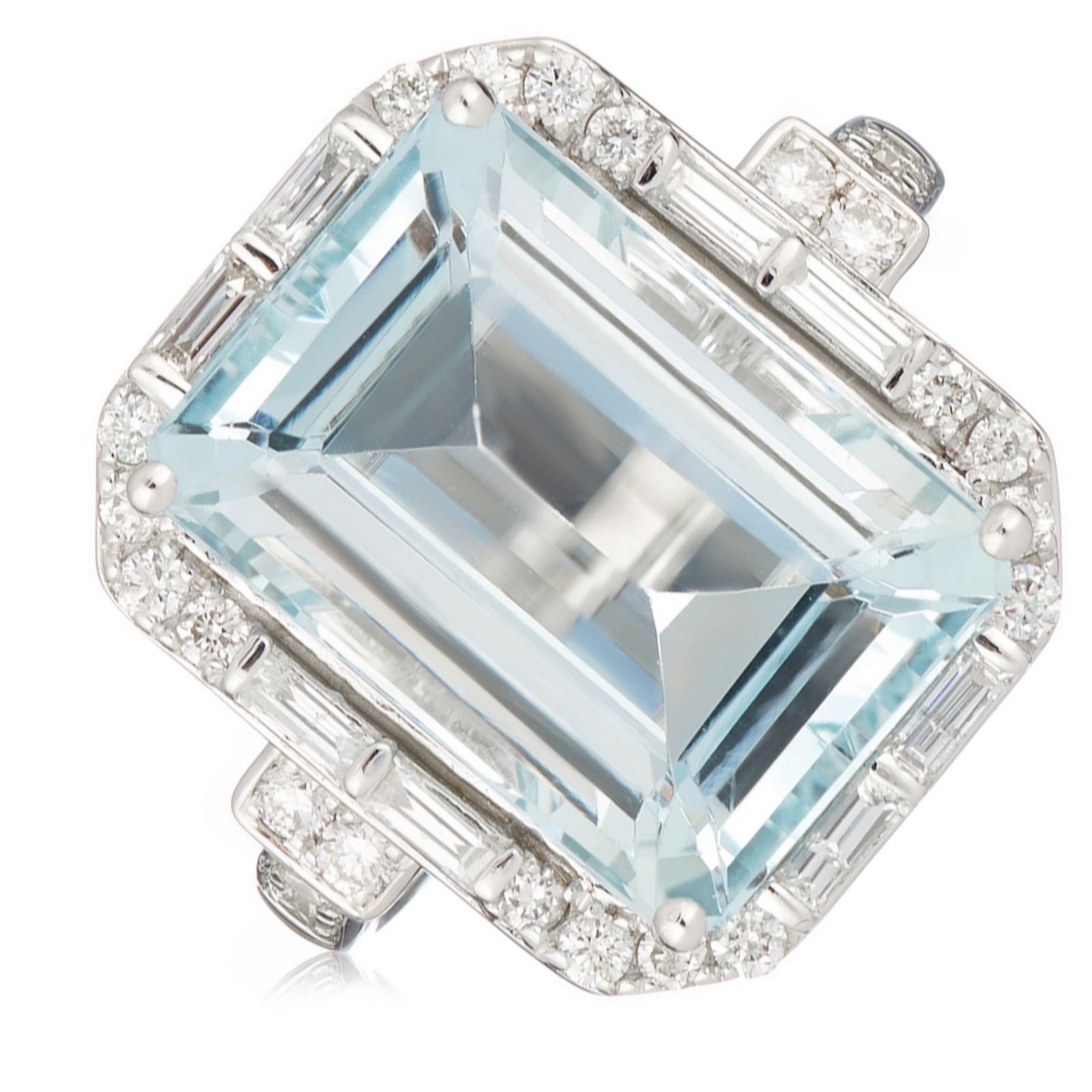7.00ct Aquamarine Octagon Cut 0.50ct Diamonds Ring 14ct Gold - QVC UK