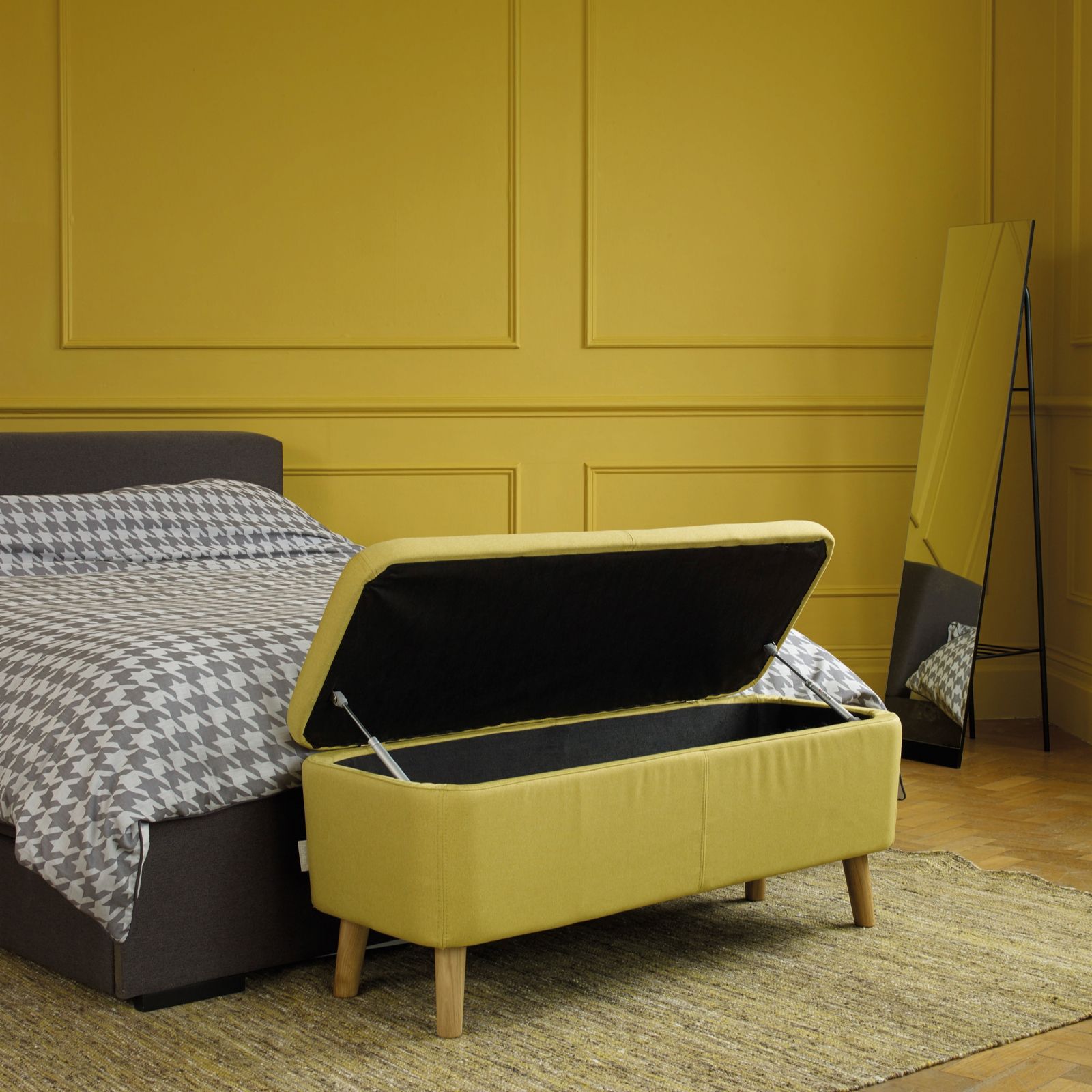 Habitat Jacobs Saffron Yellow Upholstered Storage Bench QVC UK