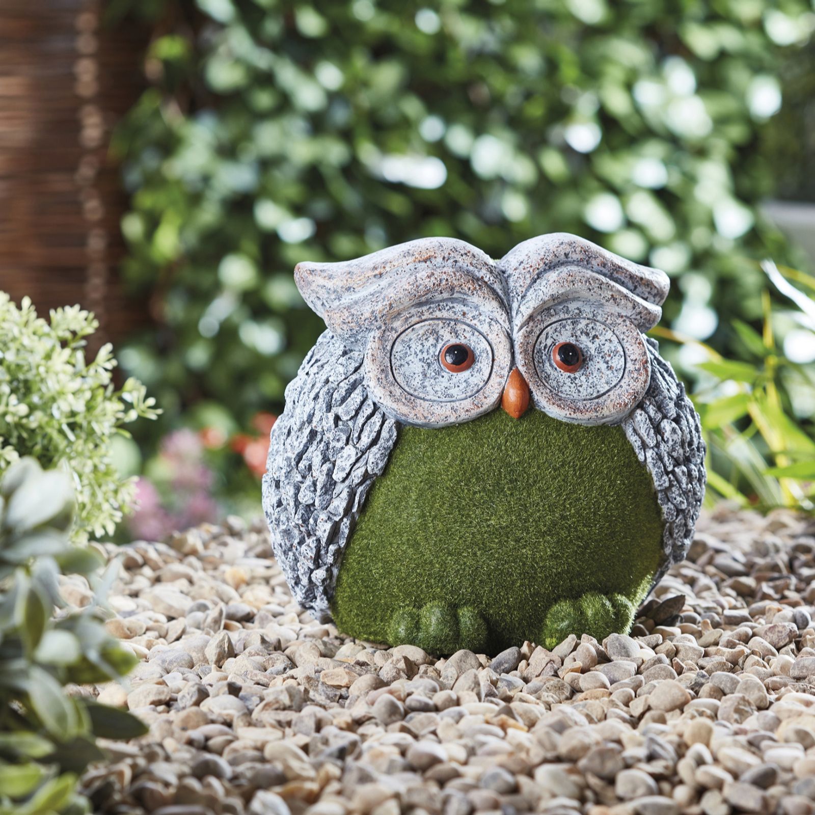 Garden Gear Flocked Effect Owl Garden Ornament - QVC UK