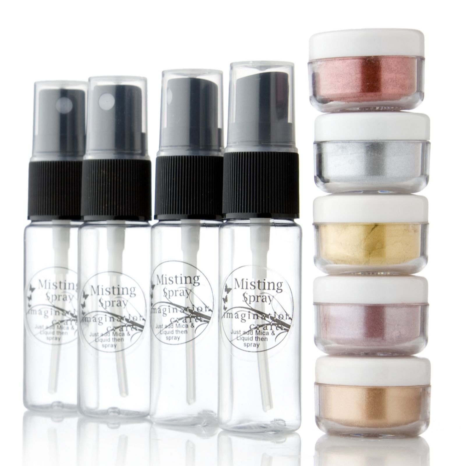 Imagination Crafts Set of 5 Mica Powders with Mister Sprays QVC UK
