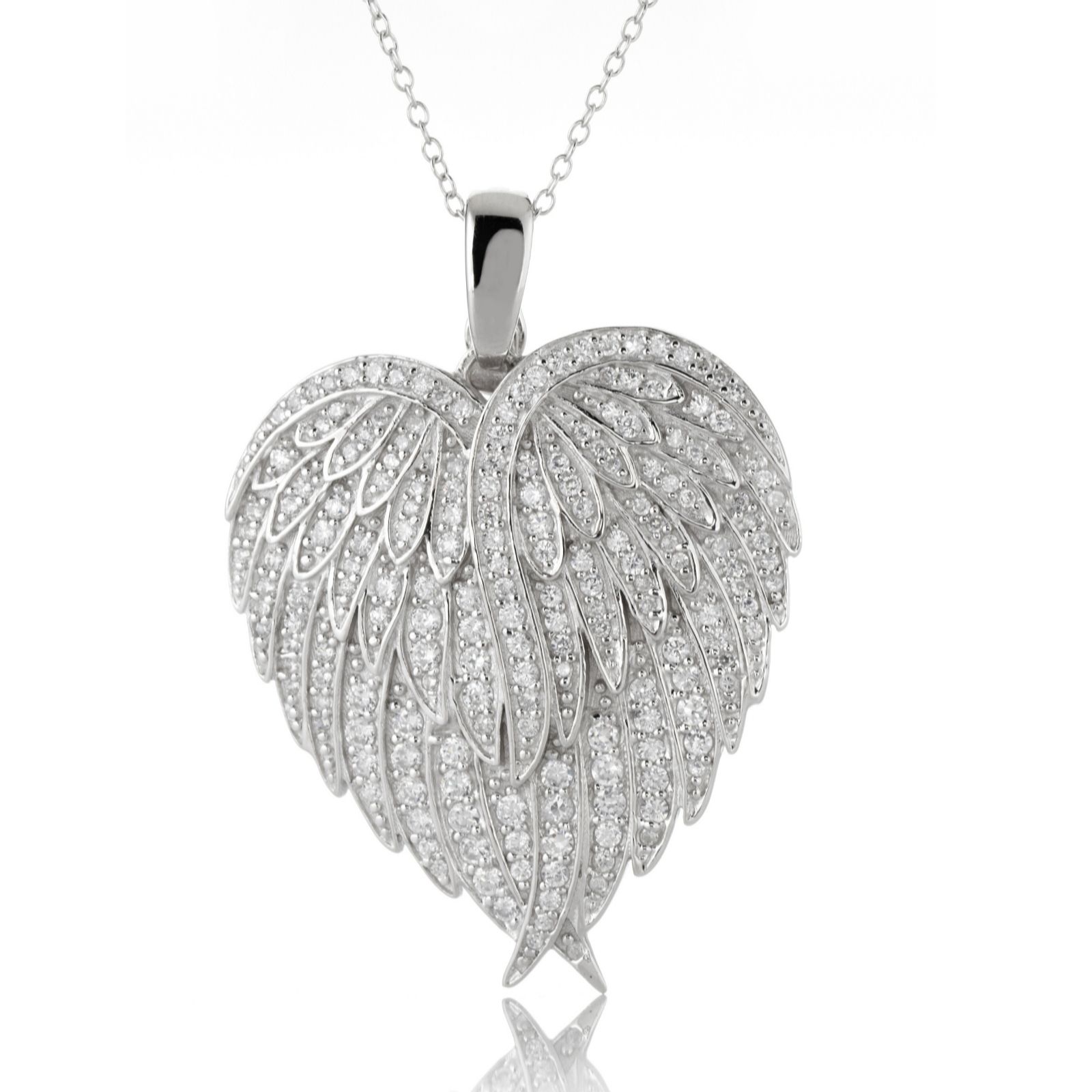 Outlet Diamonique 2.6ct tw Wing Heart Pendant & 60cm Chain Sterling ...