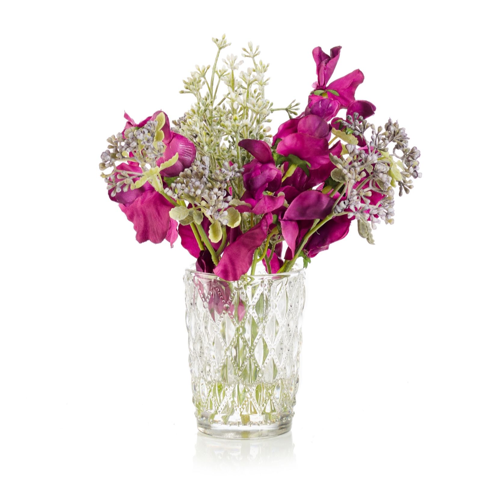 Peony Sweet Peas With Seeded Eucalyptus Patrinia In A Cut Glass