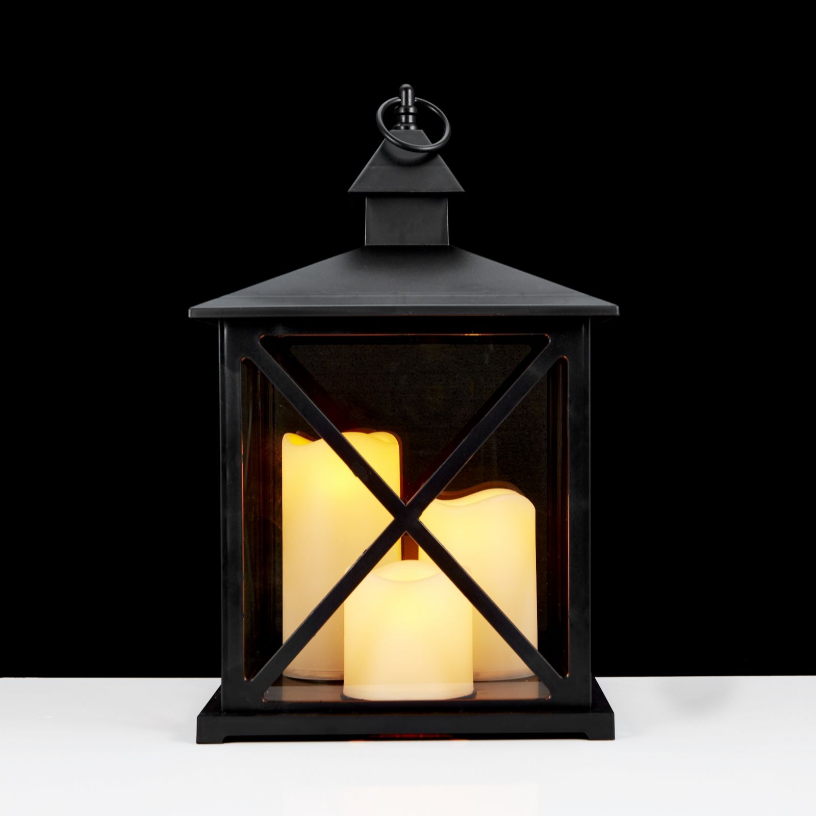 Home Reflections Square Lantern with 3 LED Pillar Candles Page 1 QVC UK