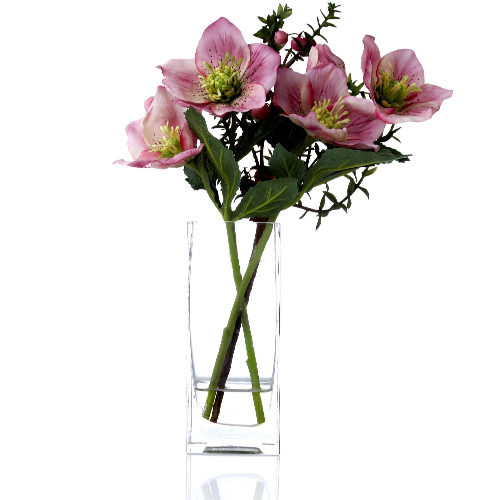 Peony Hellebore Faux Flowers In A Clear Vase Qvc Uk