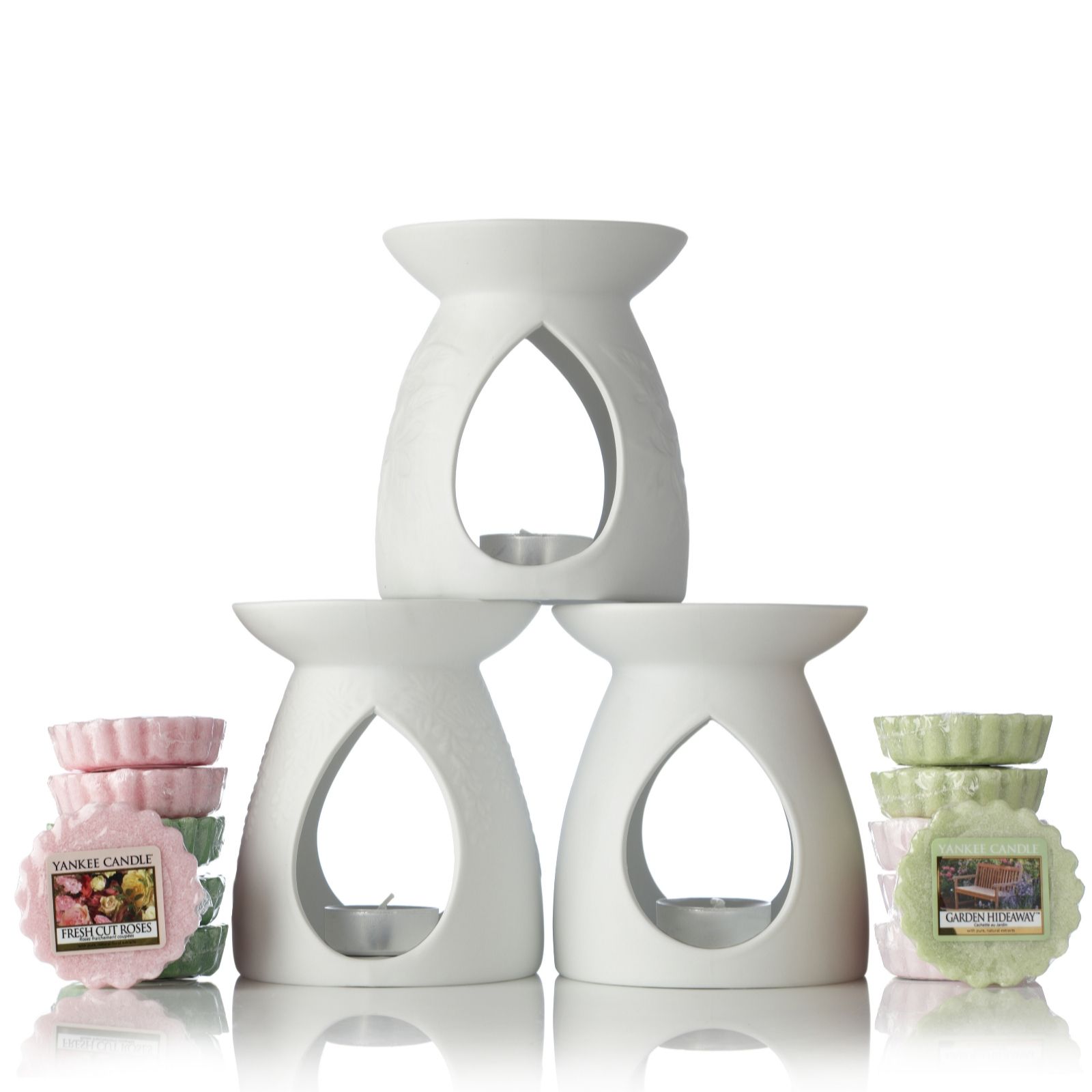 Yankee Candle Set of 3 White Ceramic Tart Burners with 12 Tarts QVC UK