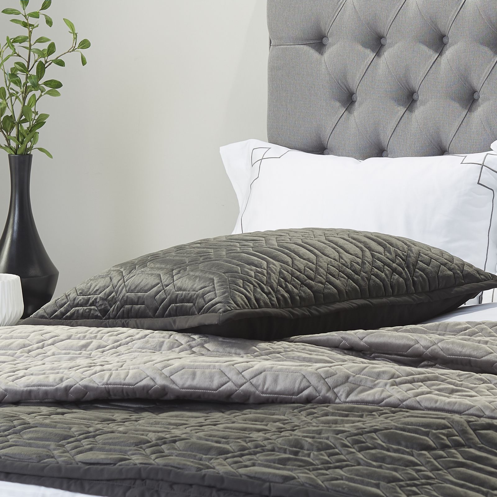 K By Kelly Hoppen Quartz Velvet Embroidered Bedspread QVC UK