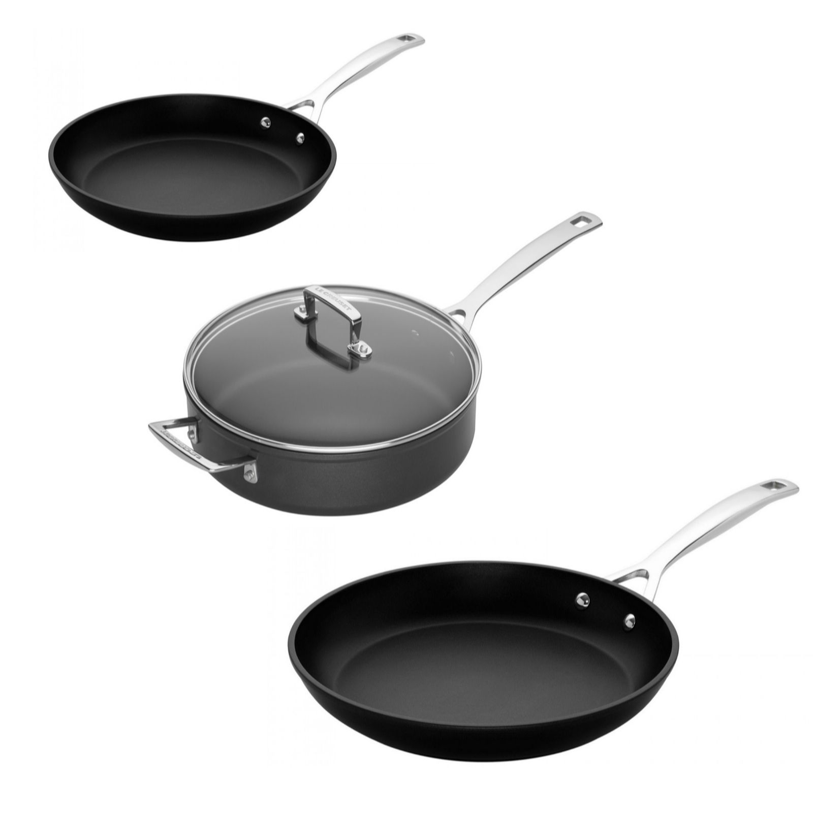 Le Creuset Toughened NonStick 3 Piece Fry & Saute Pan Set QVC UK