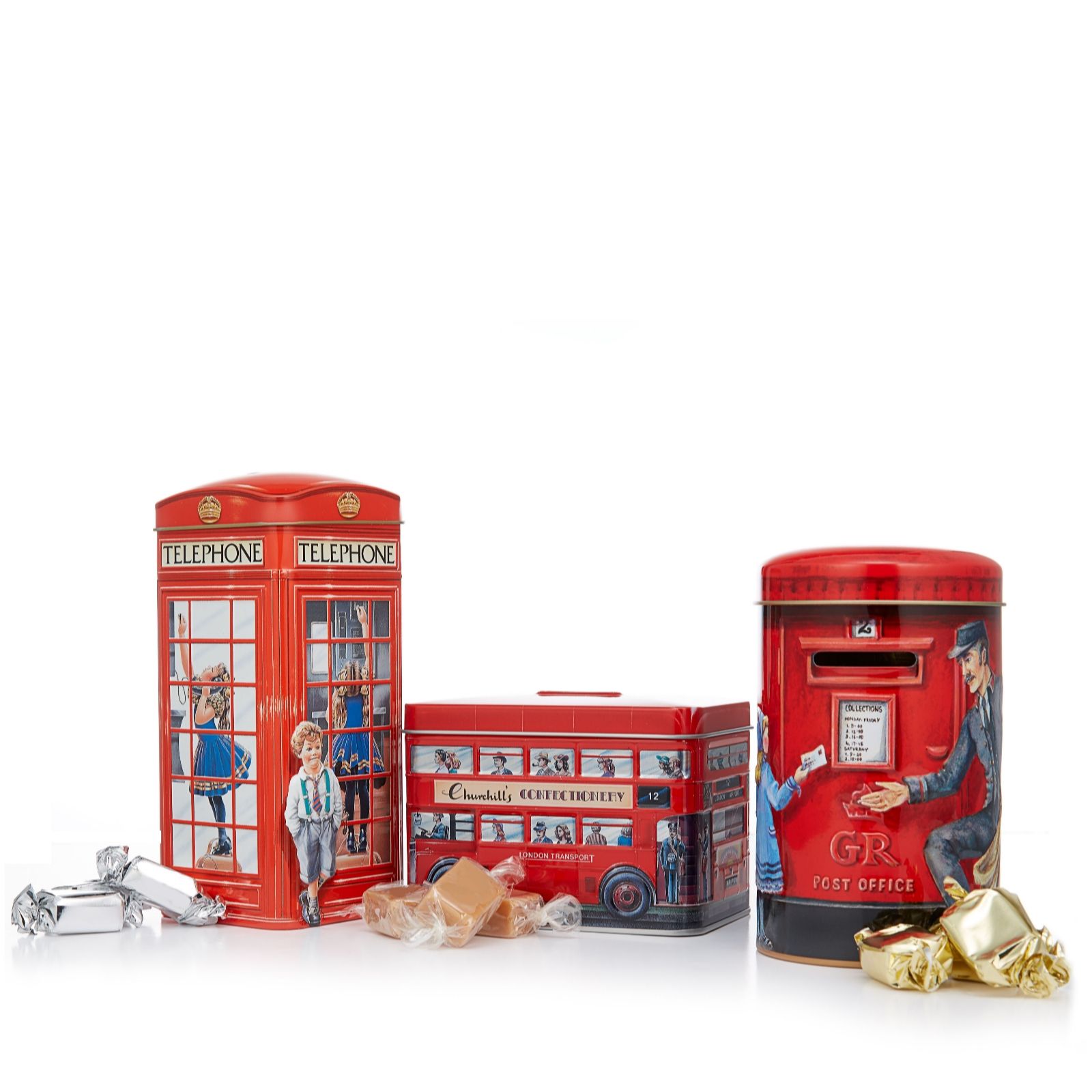 Churchill's Confectionery Set of 3 Souvenir Tins with Fudge QVC UK