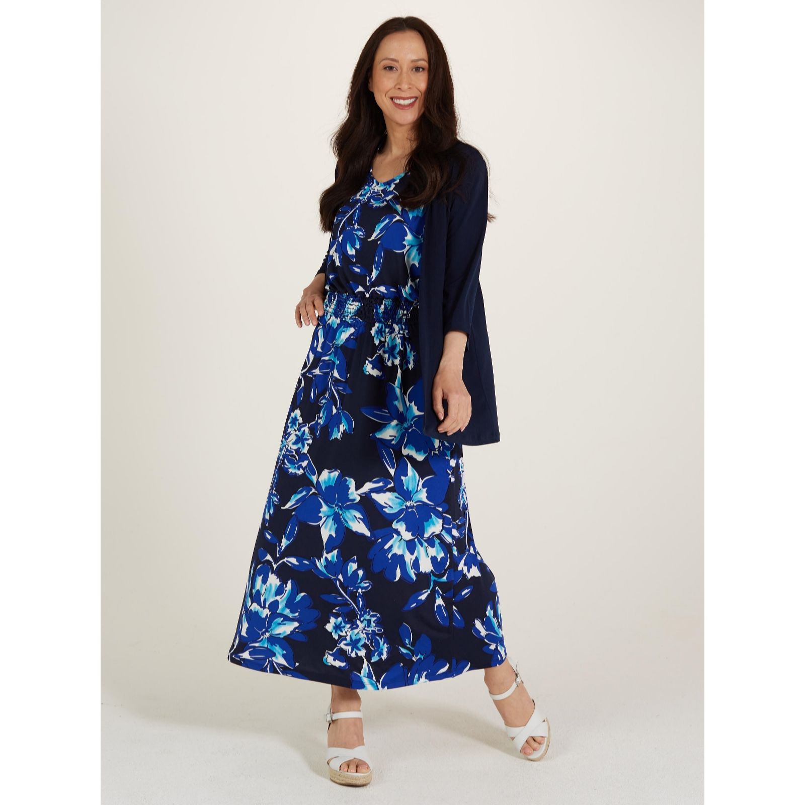 Kim & Co Printed Smocked Waist Midi Dress