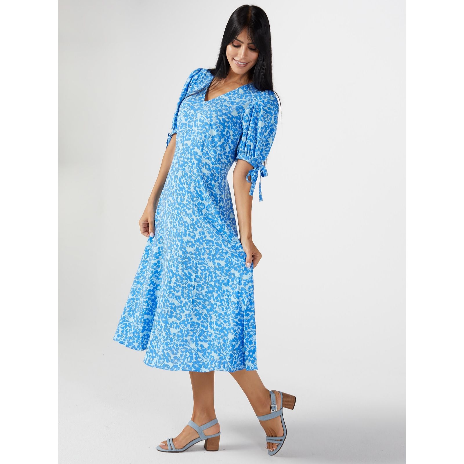Finery Printed Rosie Dress with Tie Sleeve Detail