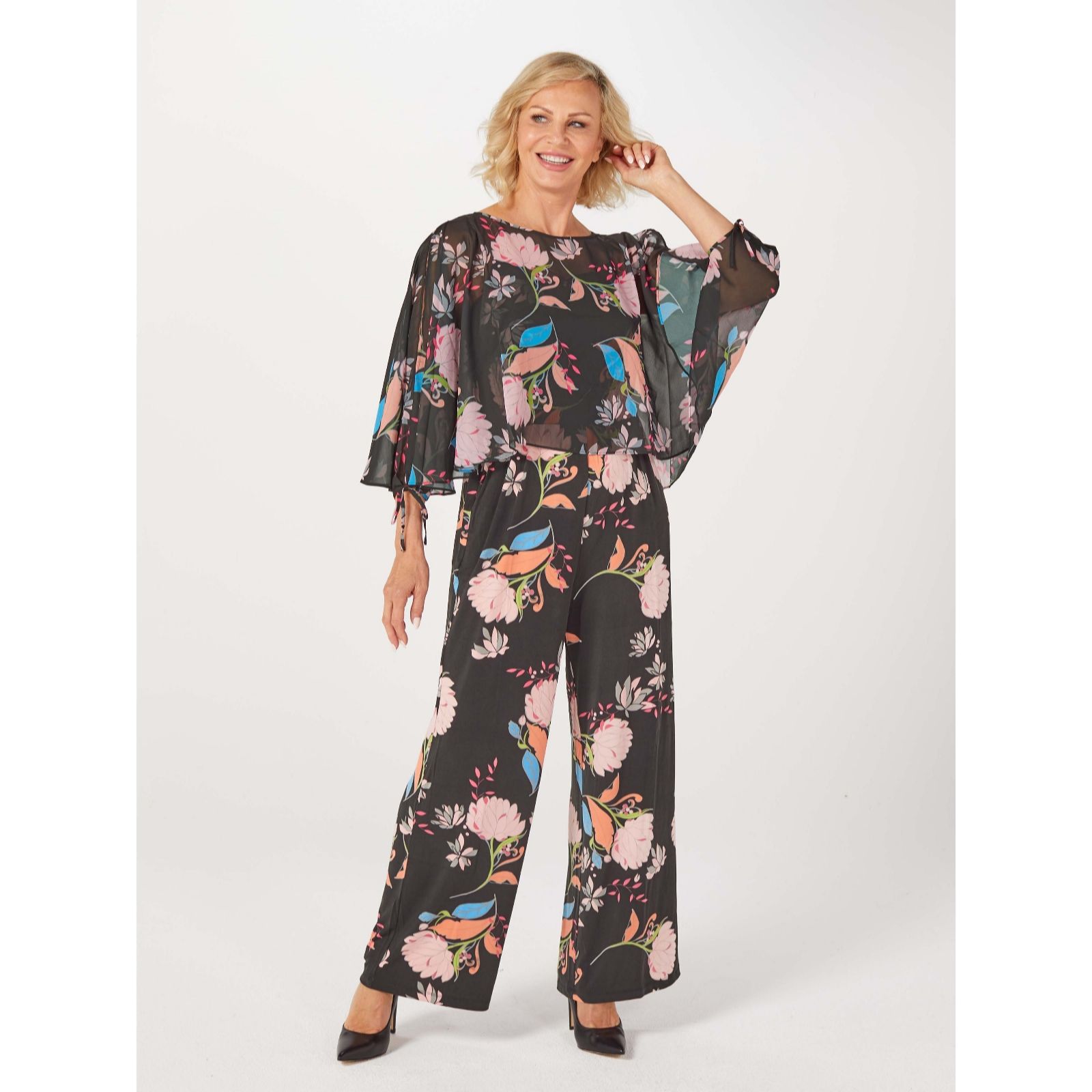 Du Jour Floral Print 2in1 Jumpsuit with Chiffon Overlay Top