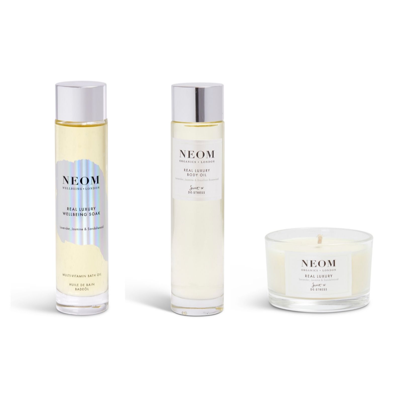 Neom Bath Soak Body Oil & Travel Candle Trio