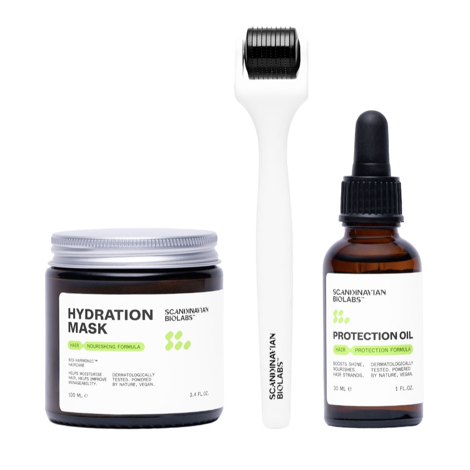 Scandinavian Biolabs Scalp Derma Roller Hair Oil & Mask 3 Piece Set