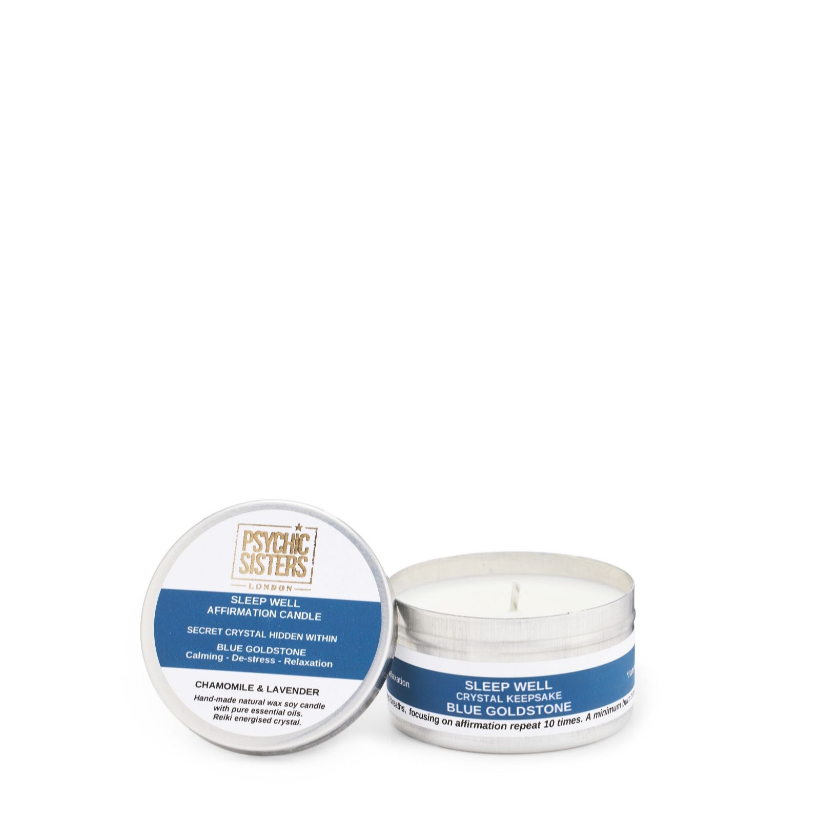 Psychic Sisters Lavender/Blue Sleep Well Tin Candle