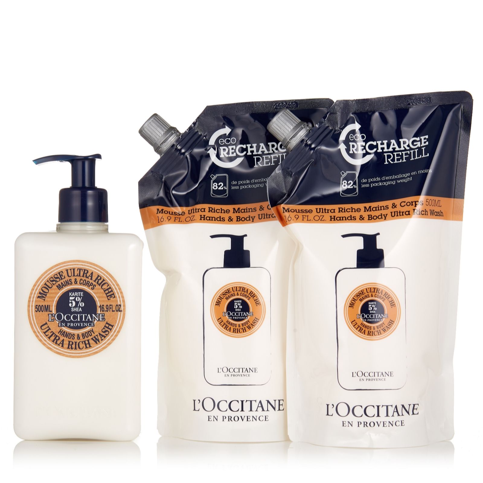 L'Occitane Shea Ultra Rich Hand & Body Wash & 2 Eco Refills