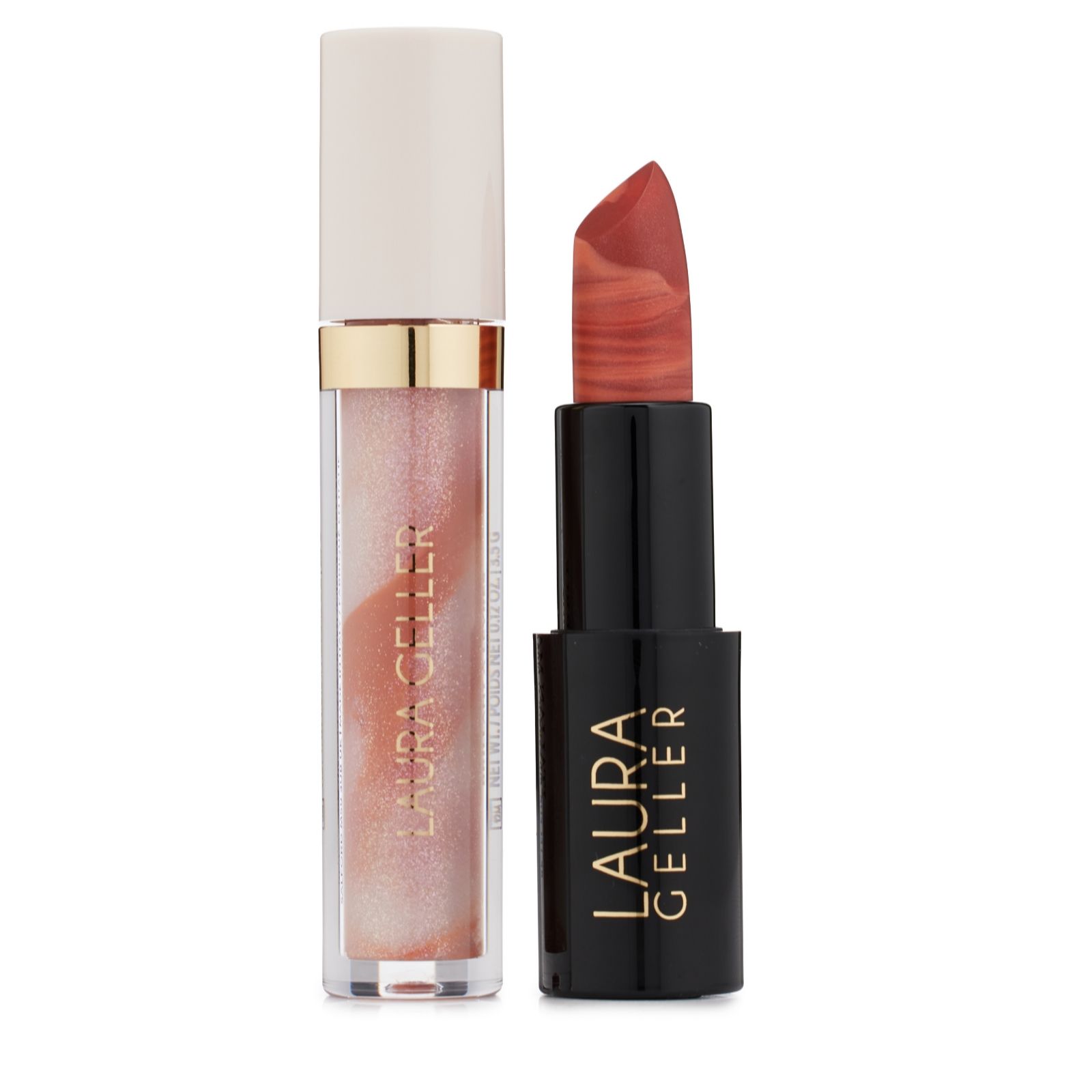 Laura Geller Peach Bellini & Old Fashioned Italian Marble Gloss & Lipstick Duo