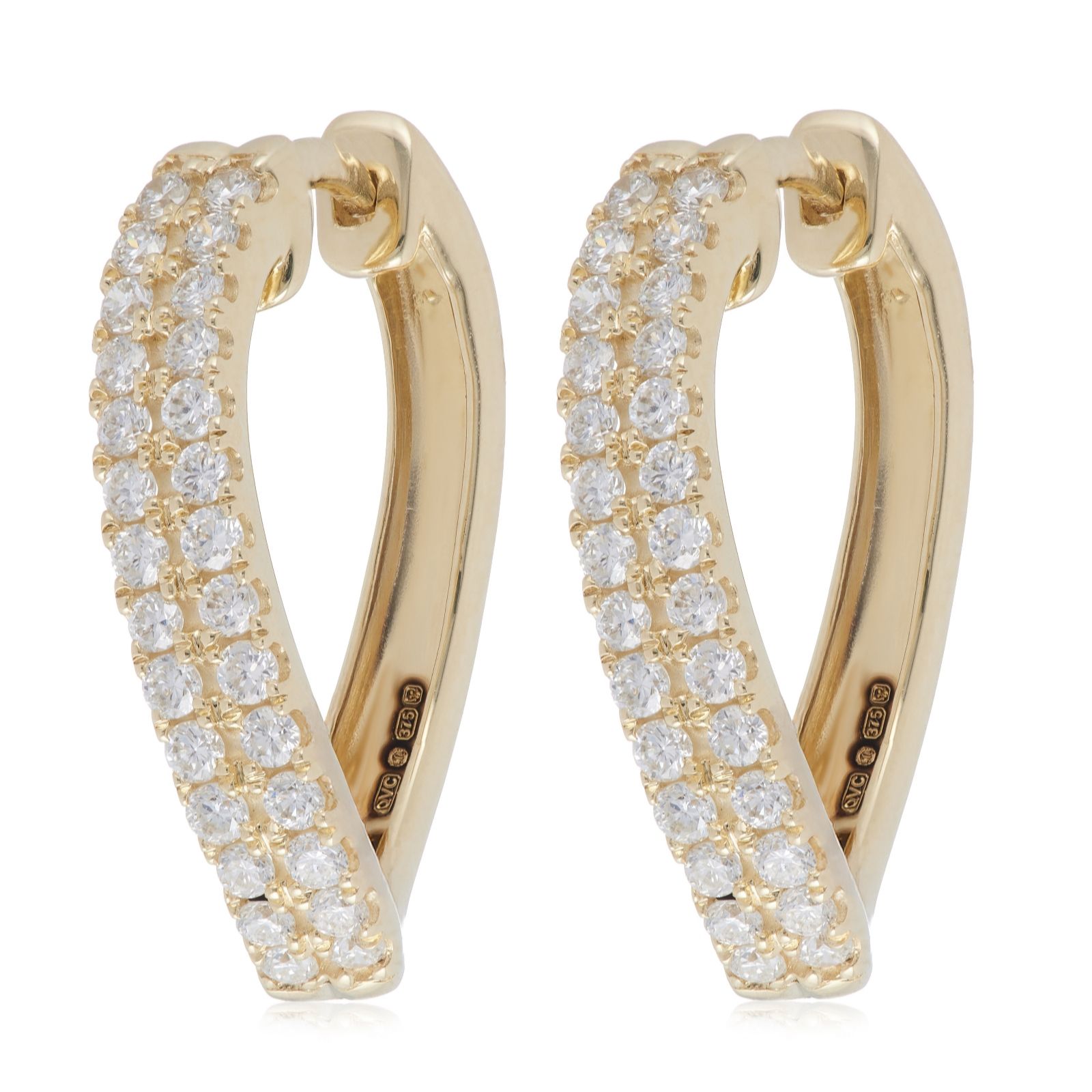 Fire Light 1ct Lab Grown Diamond Two Row Wave Hoop Earrings 9ct Gold