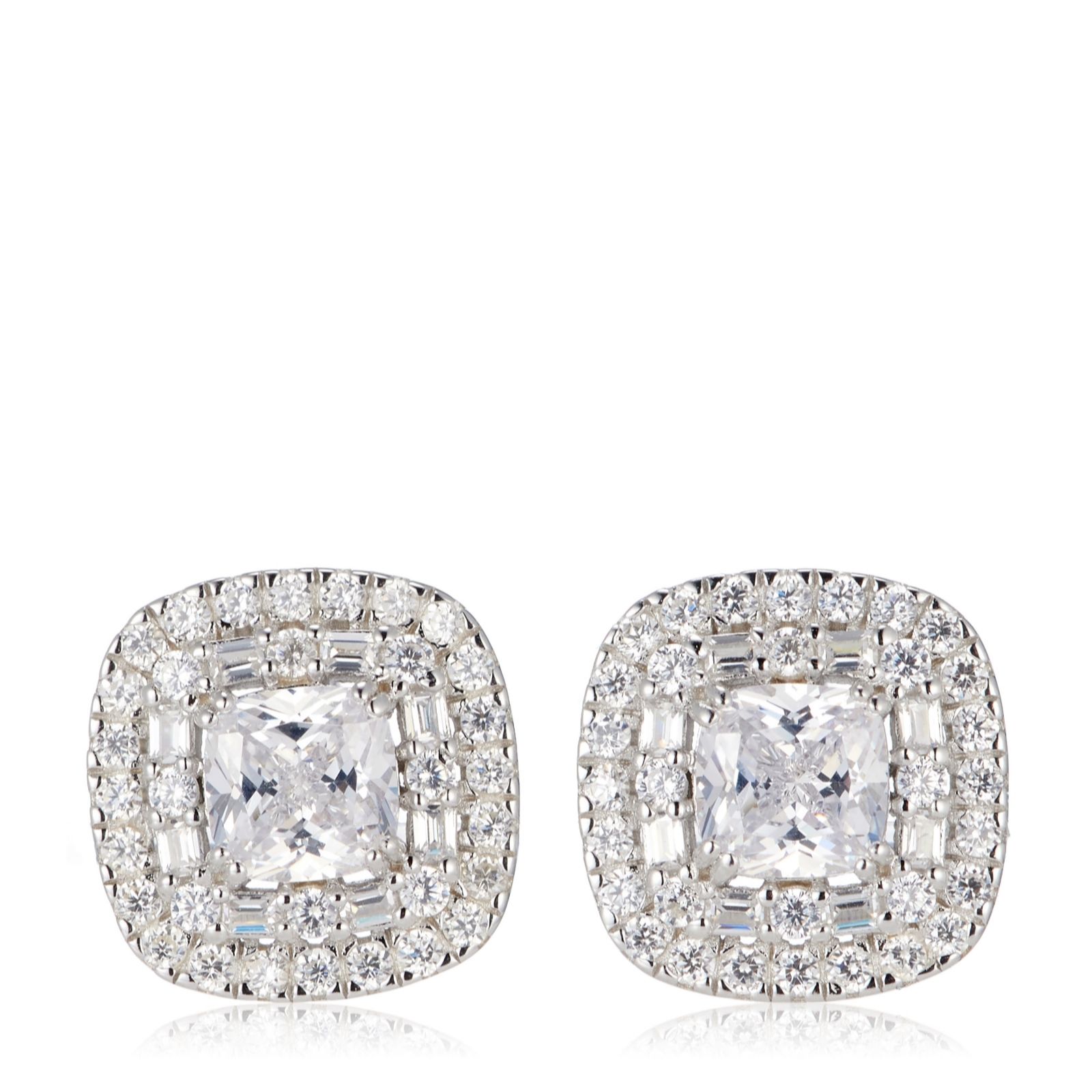 Diamonique 2ct tw Cushion Cut Double Halo Stud Earrings Sterling Si...