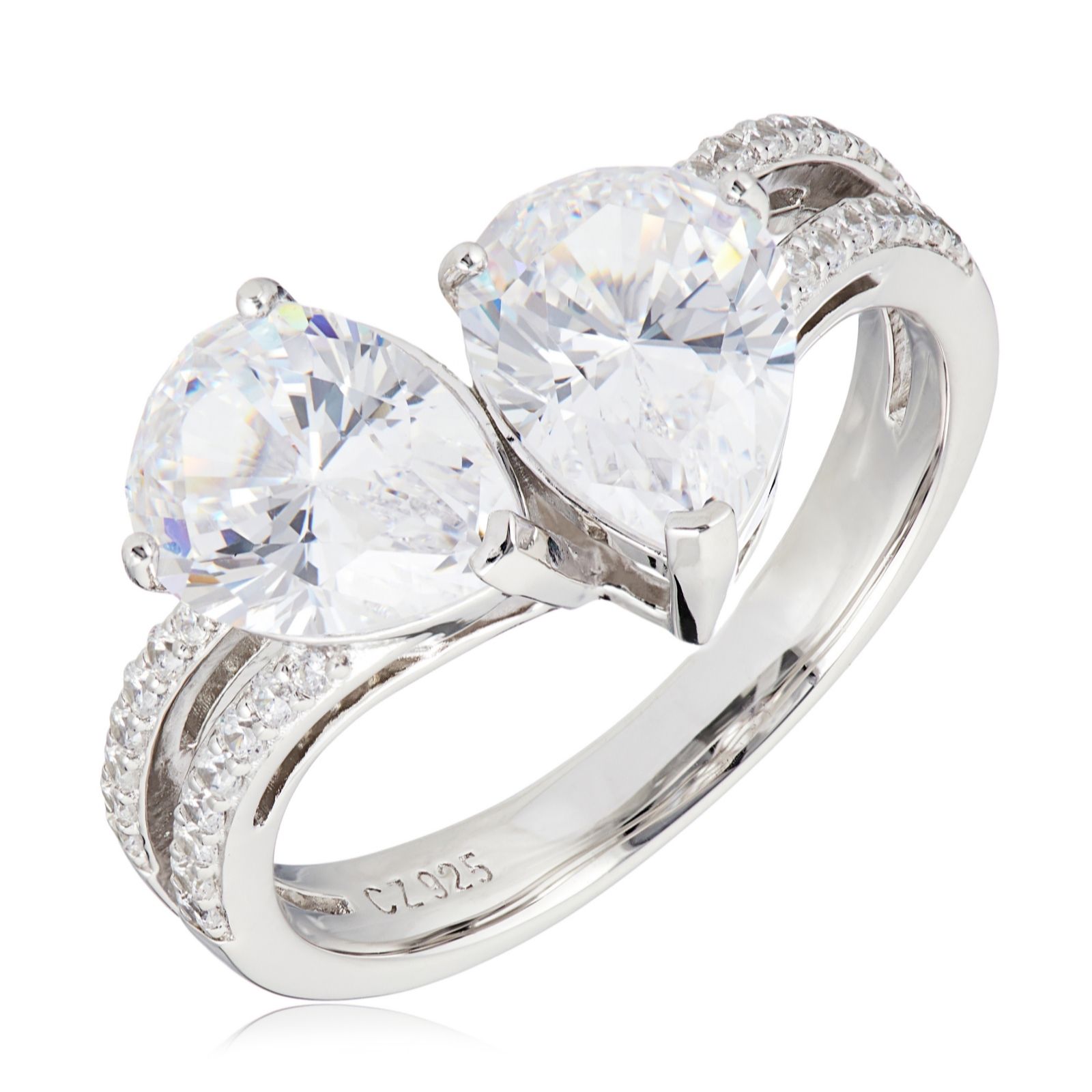 Diamonique 4.2ct tw Pear Cut Ring Sterling Silver
