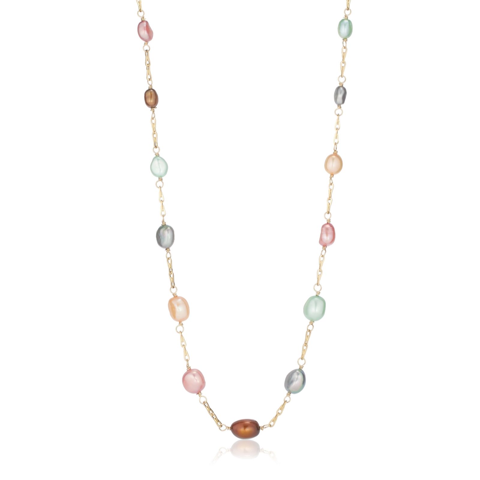 Lara Pearl 6-9mm Baroque Pearl & Chain Necklace Stainless Steel