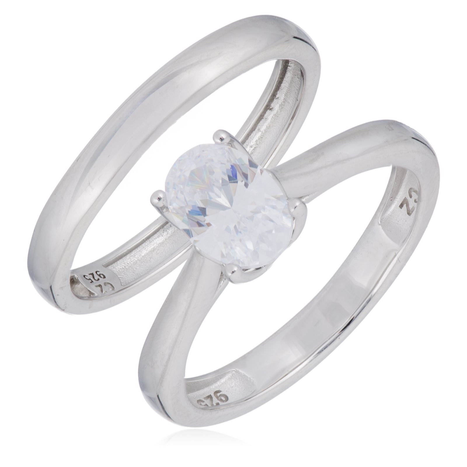 Diamonique 0.9ct tw Set of 2 Platinum Plated Classic Icon Solitaire...