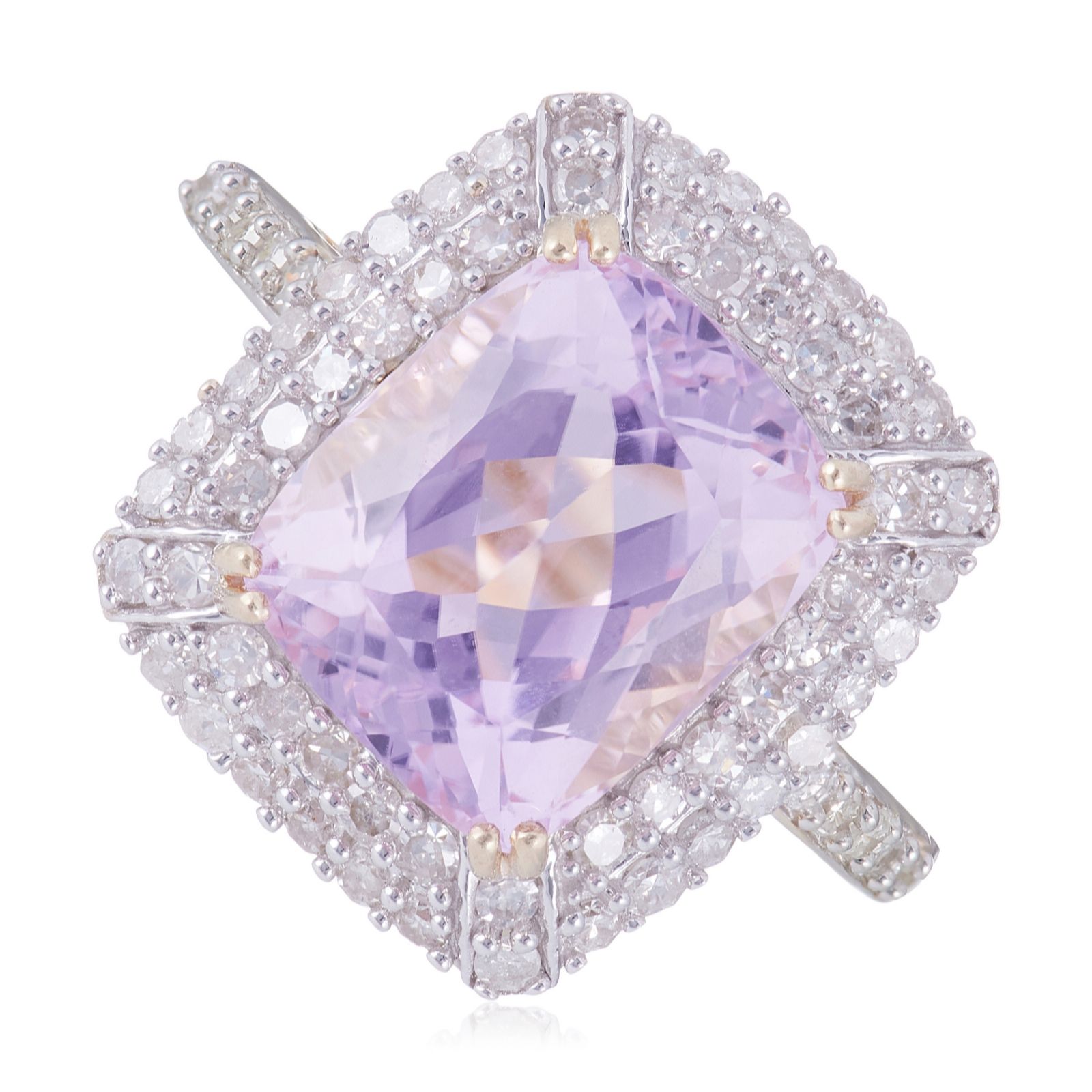 5.60ct Kunzite Cushion Cut 0.68ct tw Diamond Ring 9ct Gold