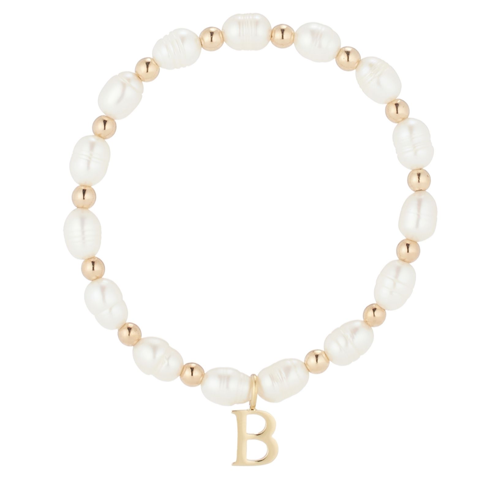 Larapearl B Lara Pearl Initial Charm 6Mm Oval Cultured Pearl Stretch Racelet