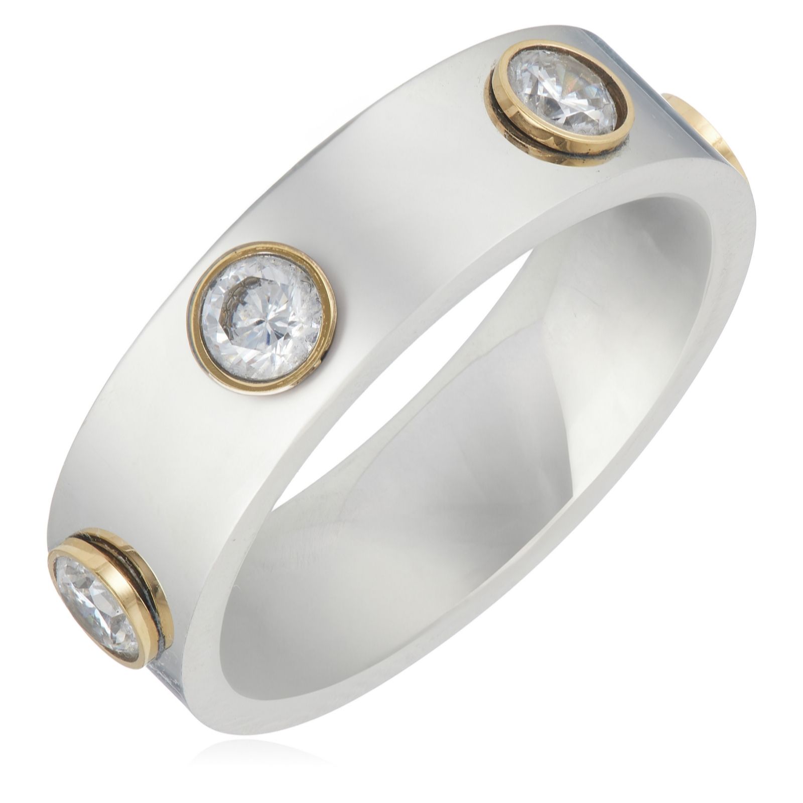 Steel by Diamonique Two Tone Swiss Set Ring Stainless Steel