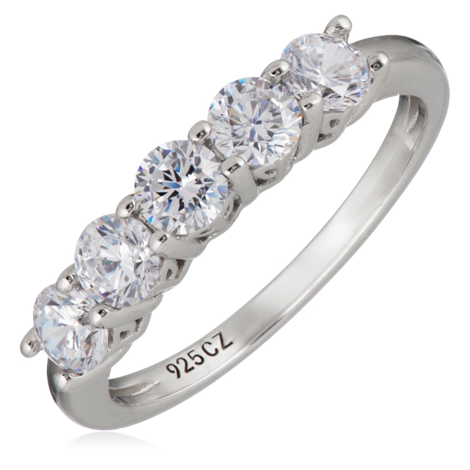 Diamonique 1.25ct tw 5 Stone Ring Patinum Plated Sterling Silver
