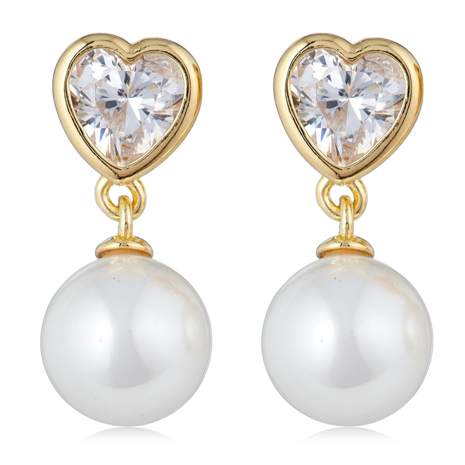 Diamonique 1ct tw Heart Cut & Simulated Pearl Earrings Sterling Silver
