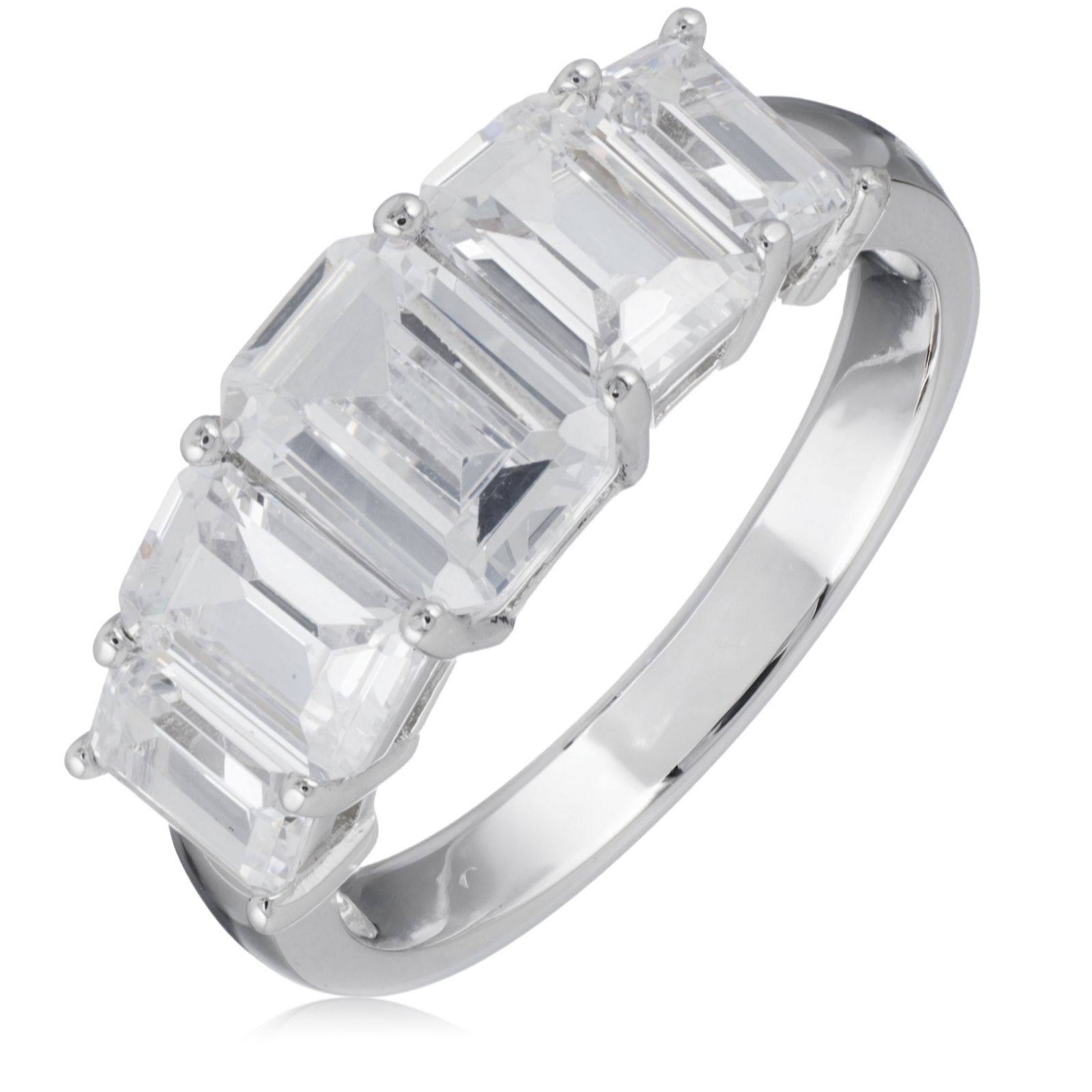 Diamonique 2.5ct tw Platinum Plated Baguette Cut 5 Stone Ring Sterl...