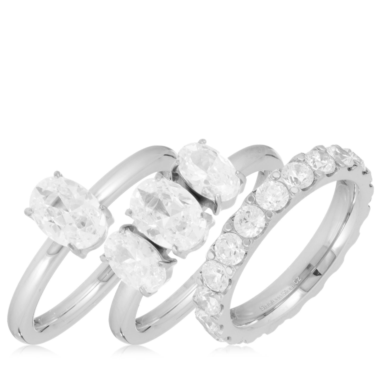 Steel by Diamonique Set of 3 Friendship Rings Stainless Steel