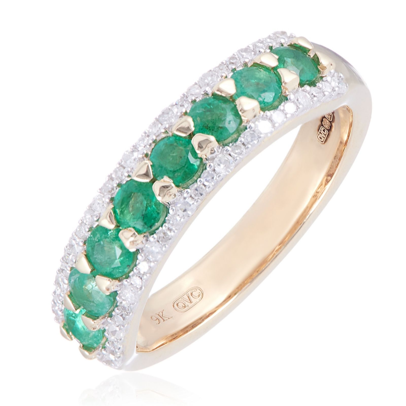 0.64ct Emerald and 0.19 Diamond Band Ring 9ct Gold