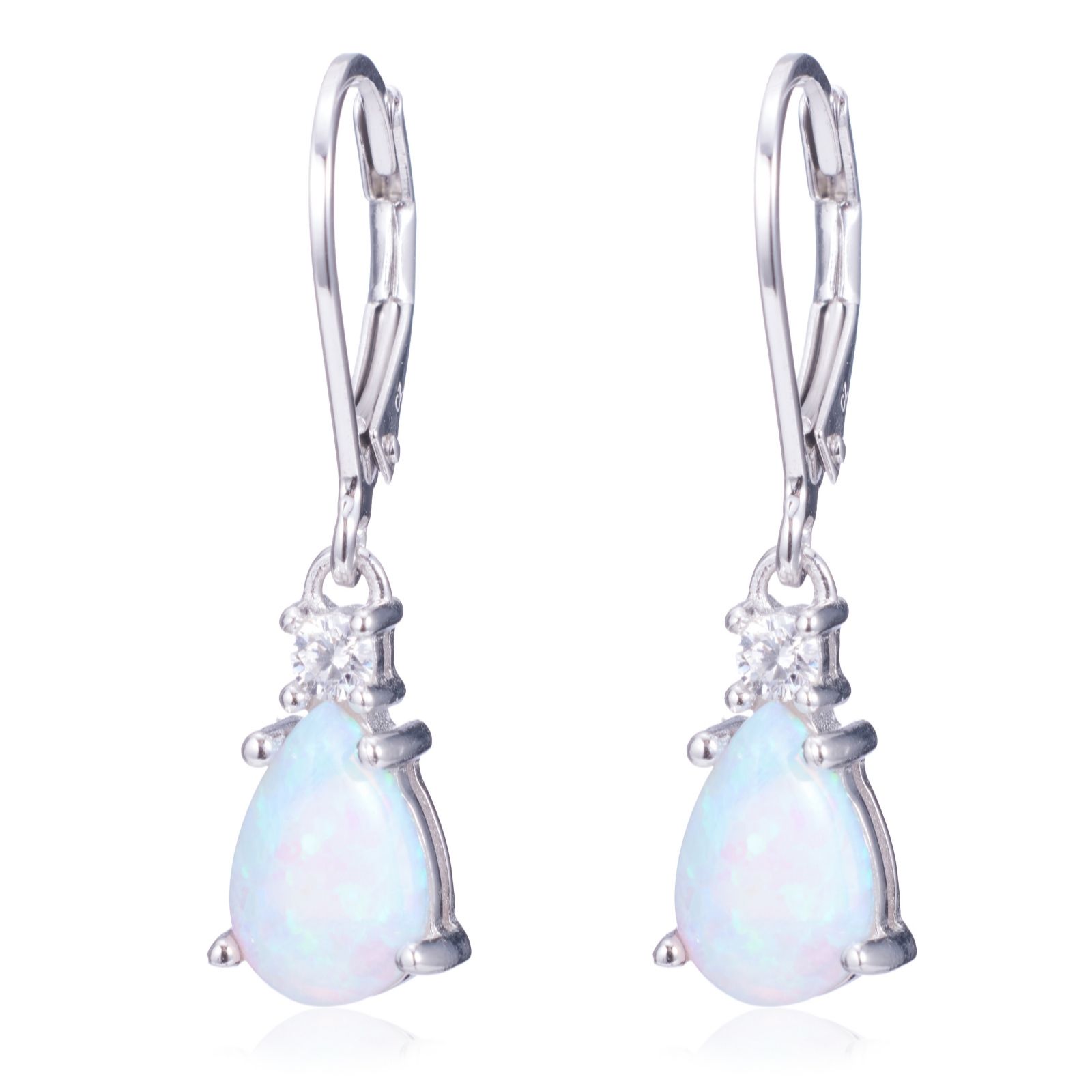 Diamonique 0.1ct tw Simulated Opal Pear Cut Leverback Earrings Ster...