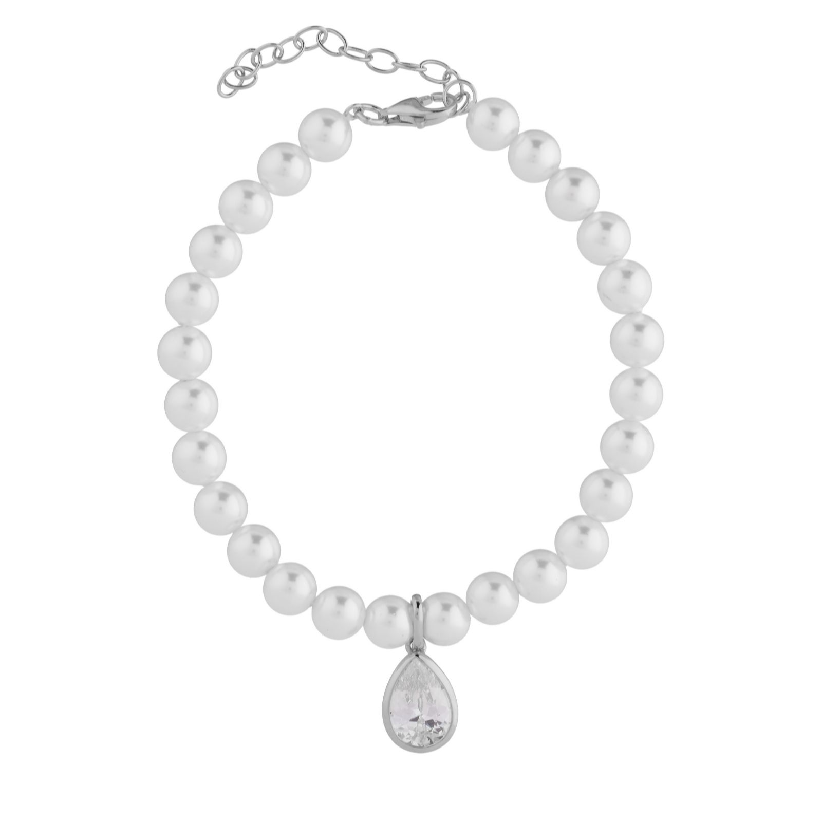 Diamonique 2ct Shell Pearl Bracelet Sterling Silver