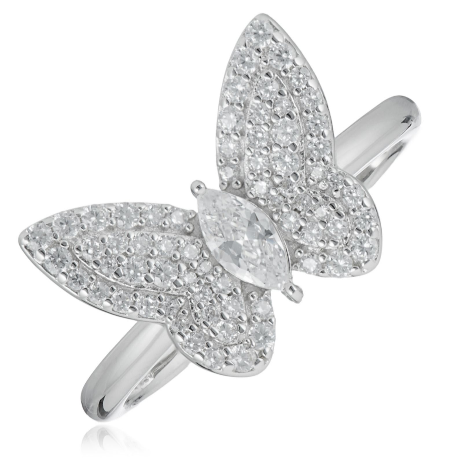 Diamonique 1.13ct tw Pave Butterfly Ring Sterling Silver