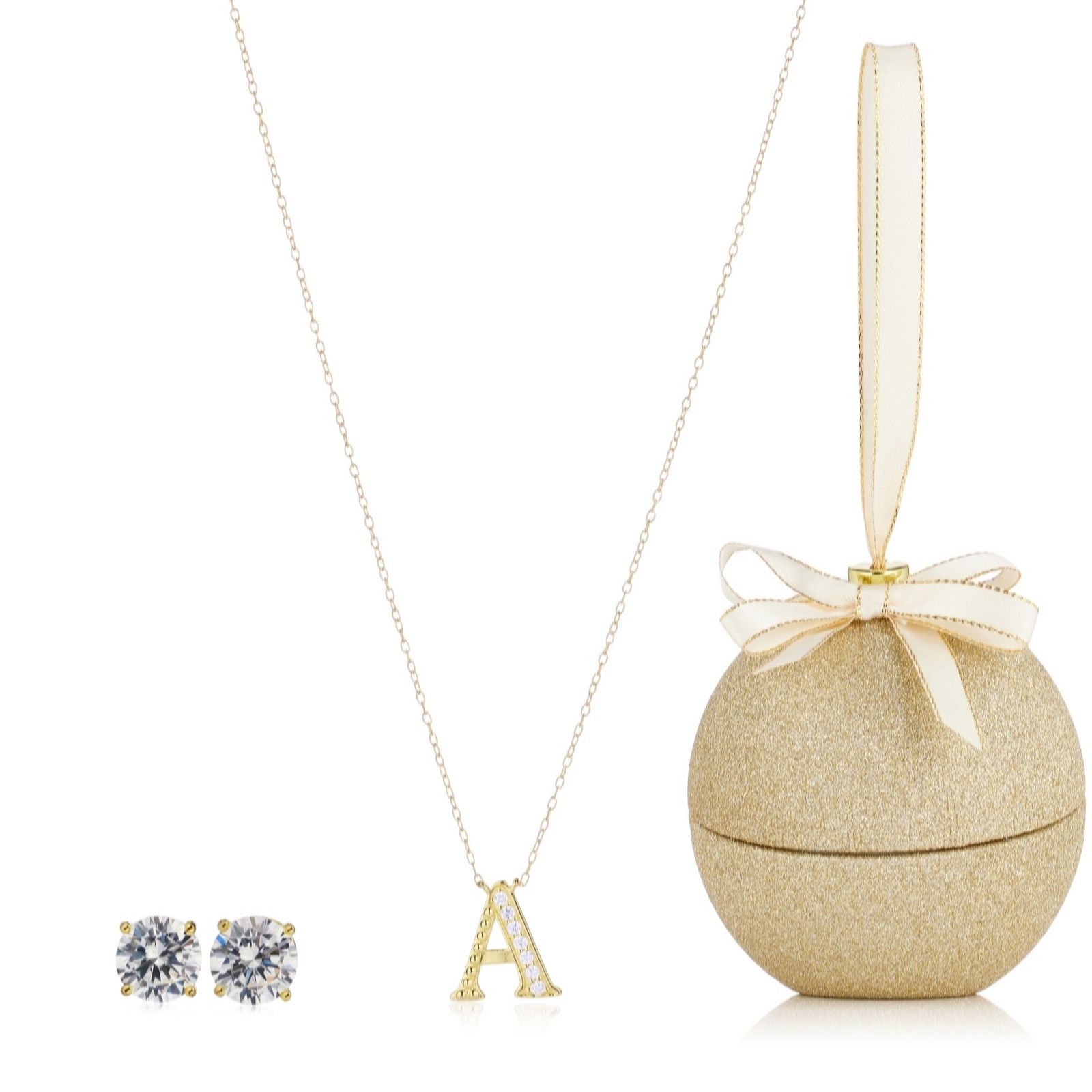 Diamonique 1.9ct tw Initial Pendant & Earring Set in Bauble Sterlin...