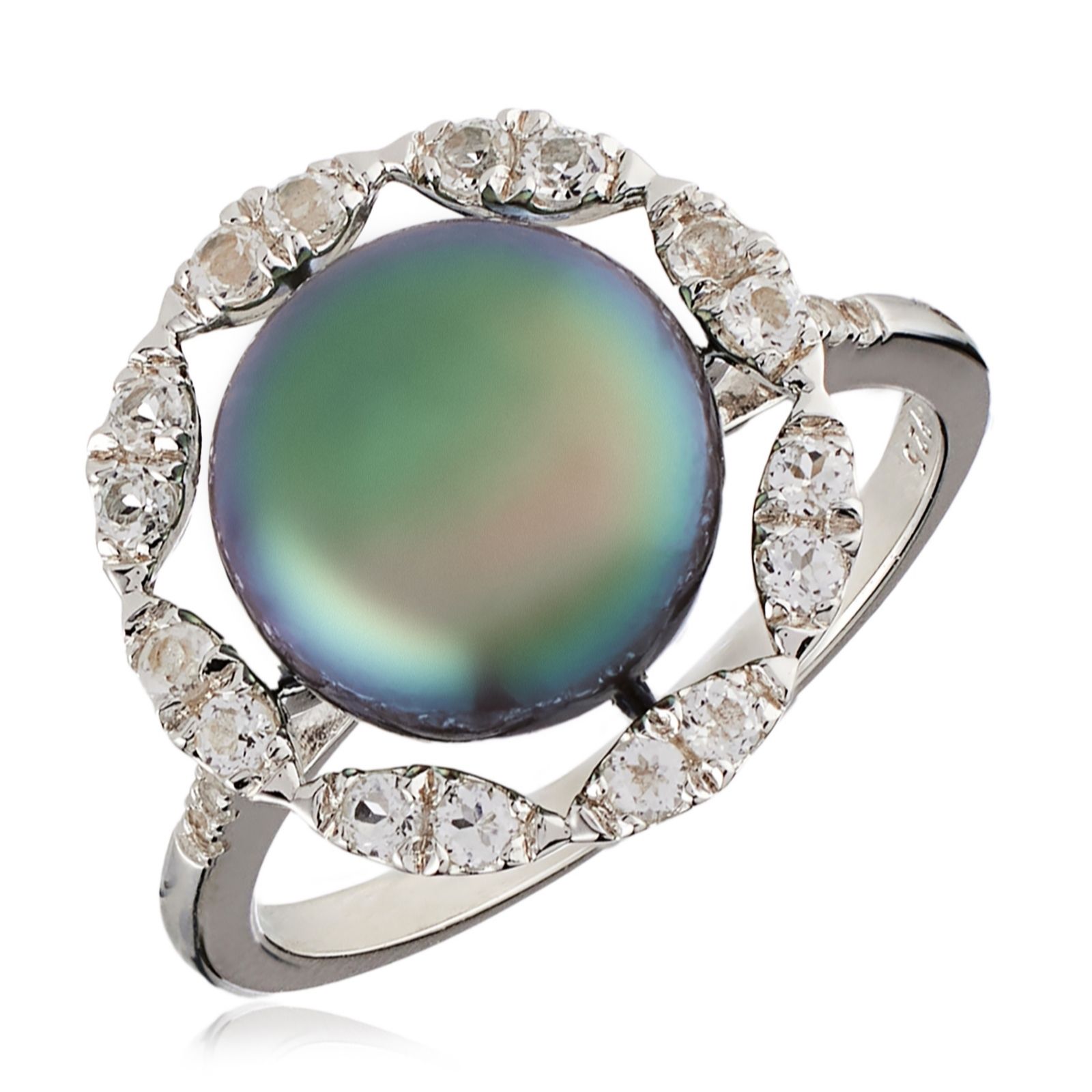 Lara Pearl 11mm Button Pearl & Topaz Ring Sterling Silver