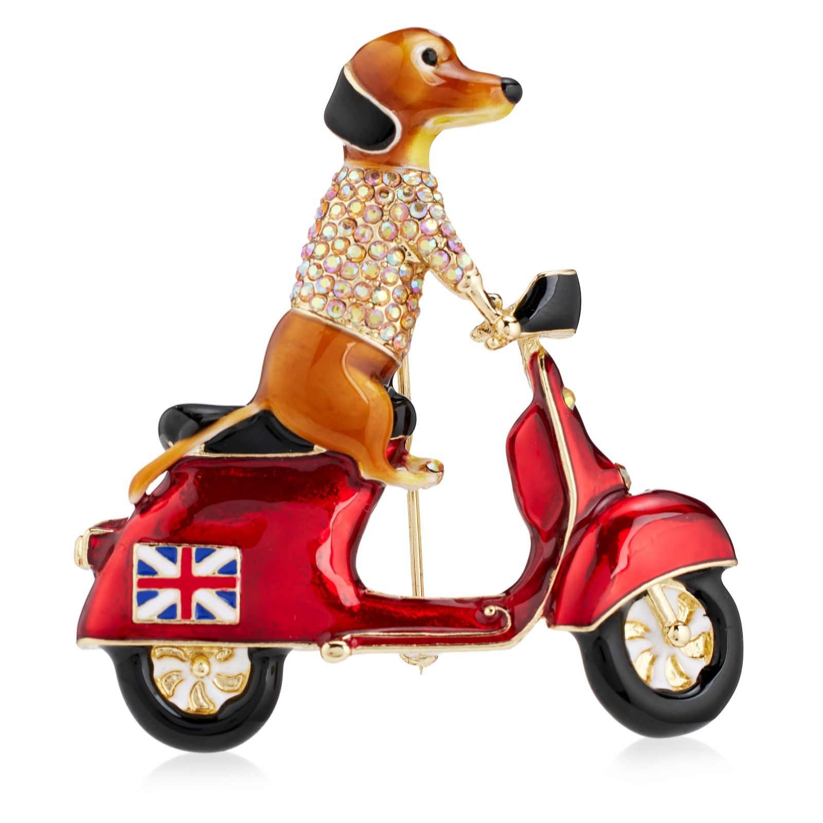 Butler & Wilson Jewellery Orange Butler & Wilson Dachshund On Scooter Brooch