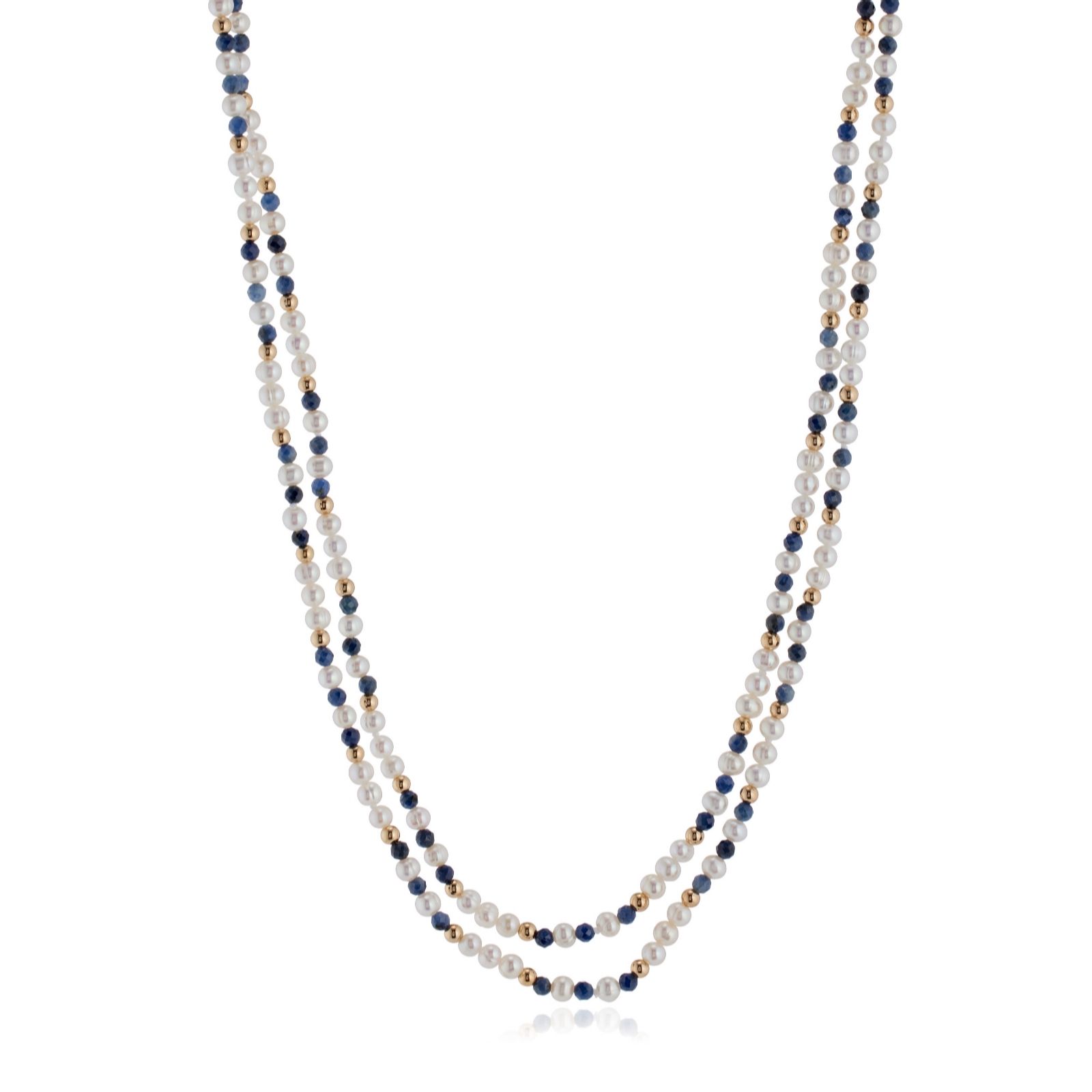 Larapearl Emerald Gold Tone Lara Pearl 3.5-4Mm Baby Ringed Ming Pearl And Gemstone Necklace