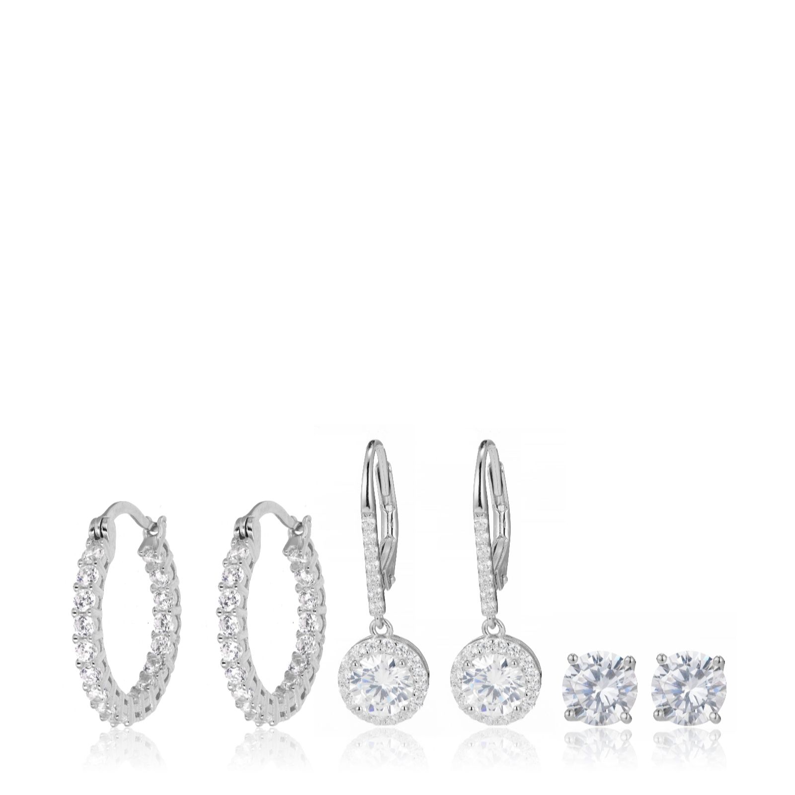 Diamonique 4.3ct tw Set of 3 Individually Boxed Earrings Sterling S...